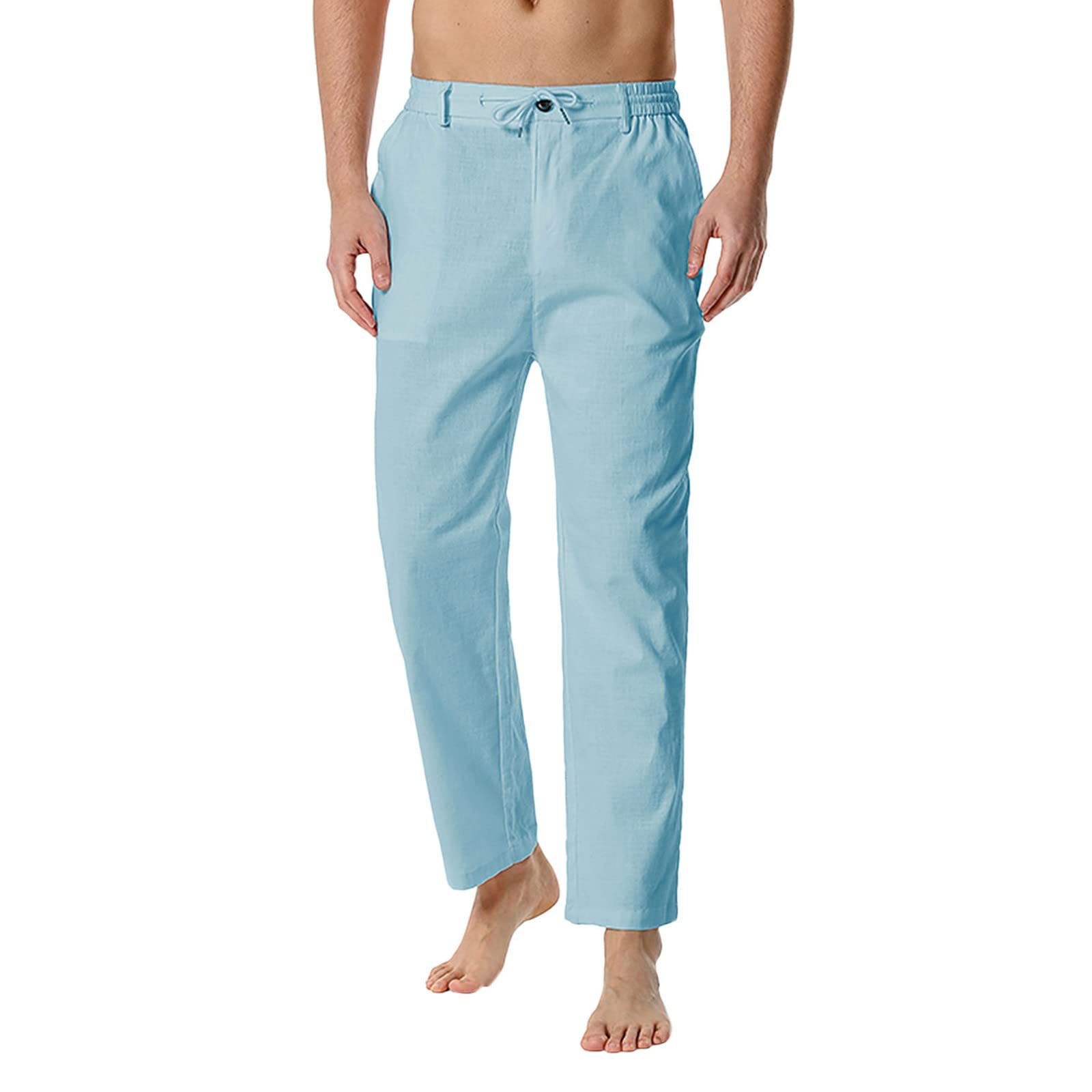 Gillberry Men's Lightweight Cotton-Linen Casual Pants - Elastic Waist, Loose Fit, Comfortable Home & Outdoor Wear - Black
