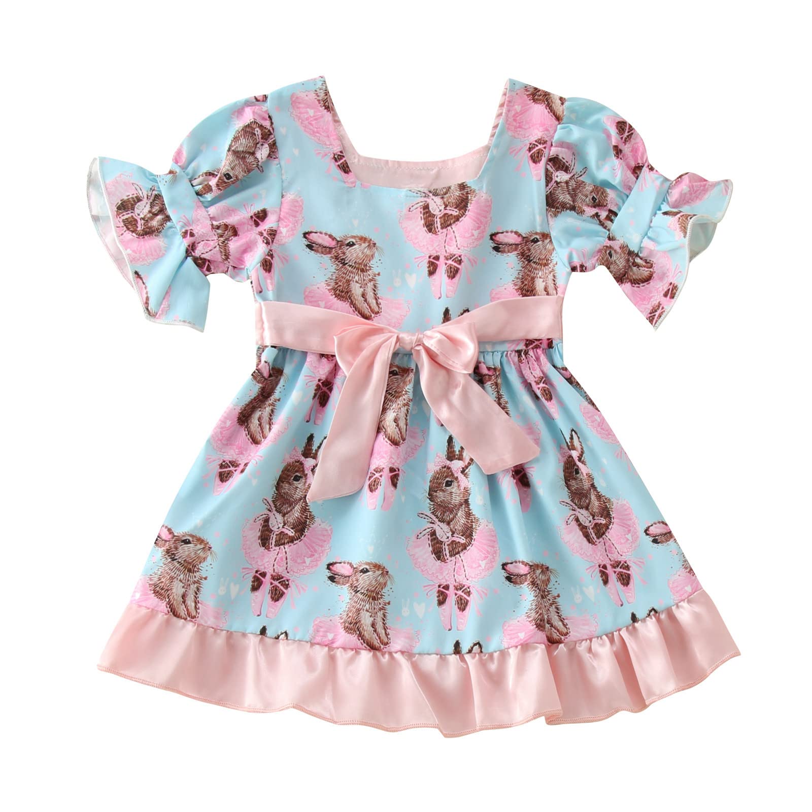 Girls' Princess Easter Dress with Rabbit Puff Sleeves - Red White & Blue Pageant Gown for Toddlers | Perfect for Easter Celebrations, Pageants & Special Occasions