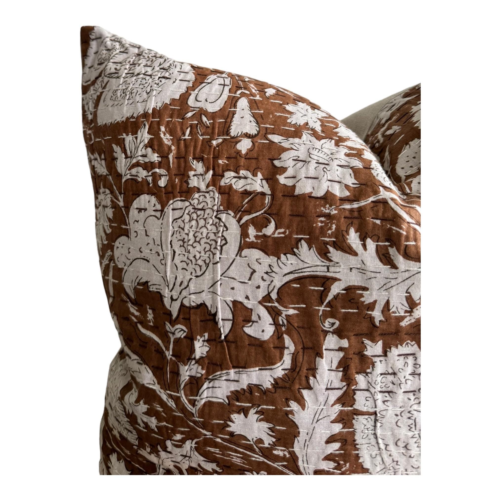 Ready to Ship 14x36 Double Sided Designer Carmel Block Print Kantha Throw Blanket - Perfect for Sofa, Bed & Home Decor