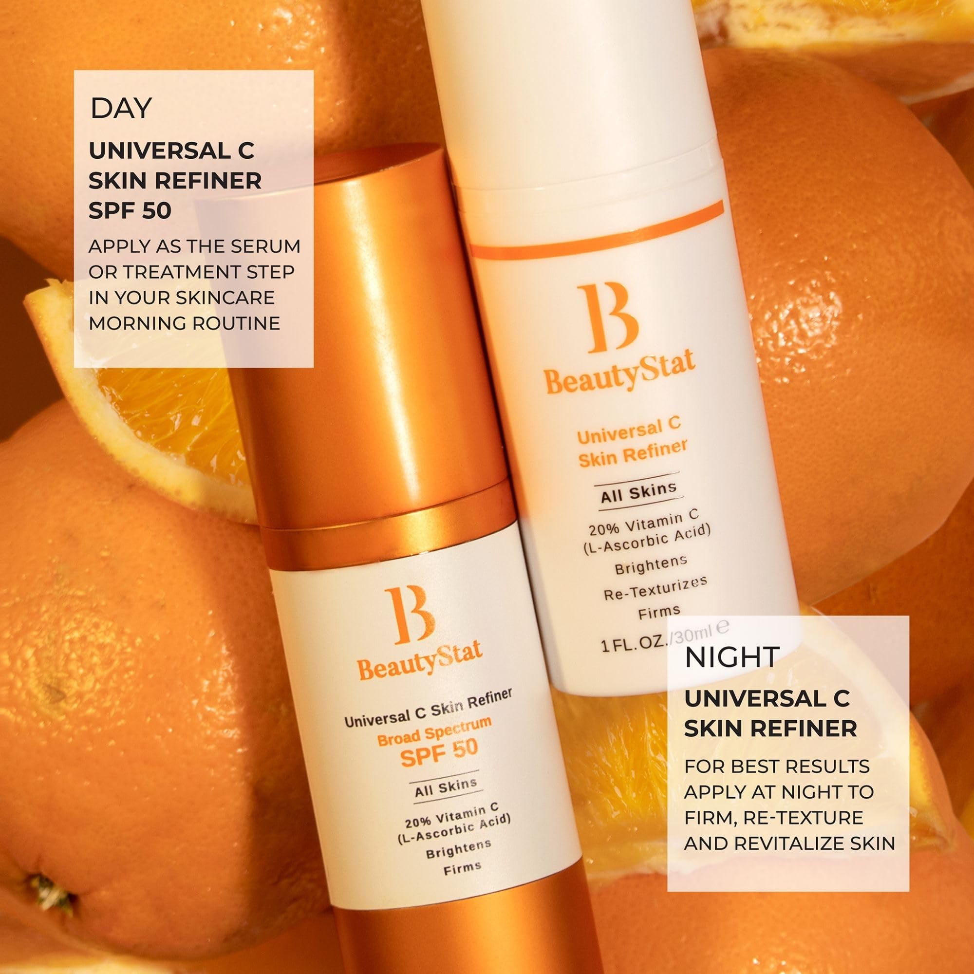 BeautyStat Universal C Skin Refiner SPF 50 30ml & 10ml - Vitamin C Serum for Brightening, Anti-Aging & Sun Protection - Perfect for Daily Skincare Routine & Travel