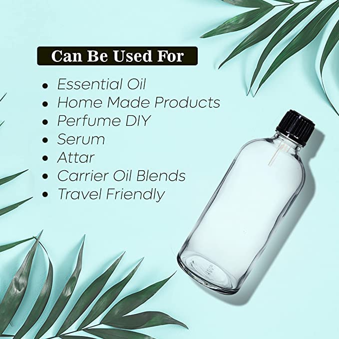 PHARCOS 100ml Essential Oil Glass Bottle with Black Cap & Euro Dropper - Leak Proof, Durable & Reusable for DIY Perfume, Aromatherapy, Skincare - Perfect for Home, Spa, Travel & Gift Packaging