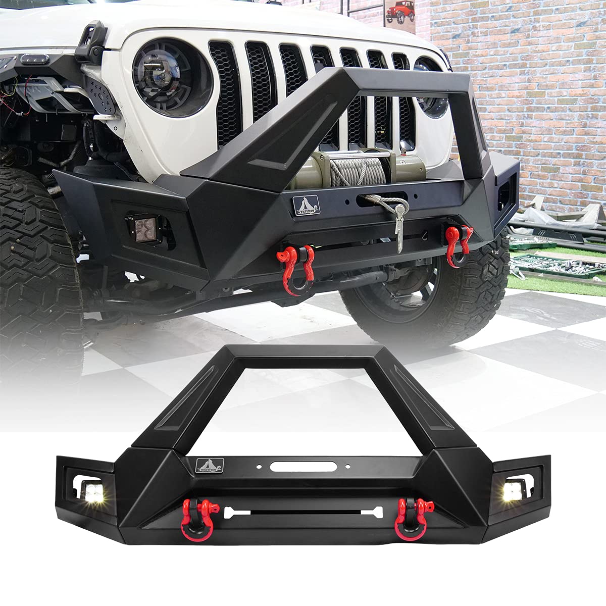NIXON OFFROAD Heavy Duty Front Bumper Combo for 2018-2021 Jeep Wrangler JL & JLU - Winch Ready with Plate Mounting, 2 D-Rings & 2 LED Lights - Textured Black Full Width Steel Rock Crawler Off-Road Bumper - Perfect for Jeep Trail Riding, Rock Crawling & Off-Road Adventures
