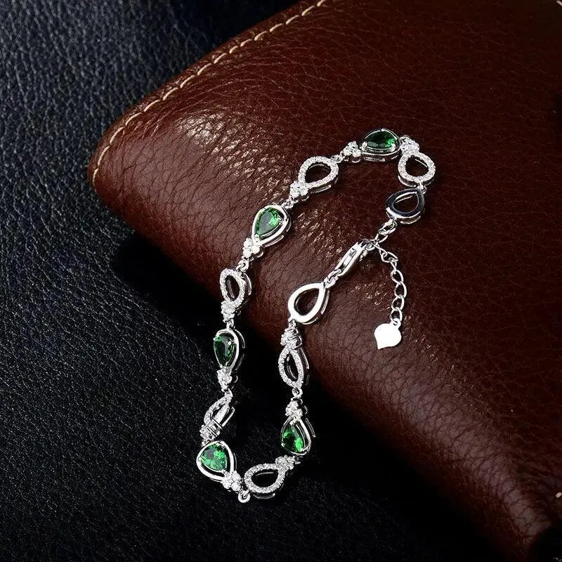 18K White Gold Tsavorite and Diamond Bangle Bracelet for Women - 4x5mm Pear Cut Natural Green Tsavorite with Diamond Accents - Elegant Anniversary Gift for Her, Perfect for Weddings, Parties, and Special Occasions