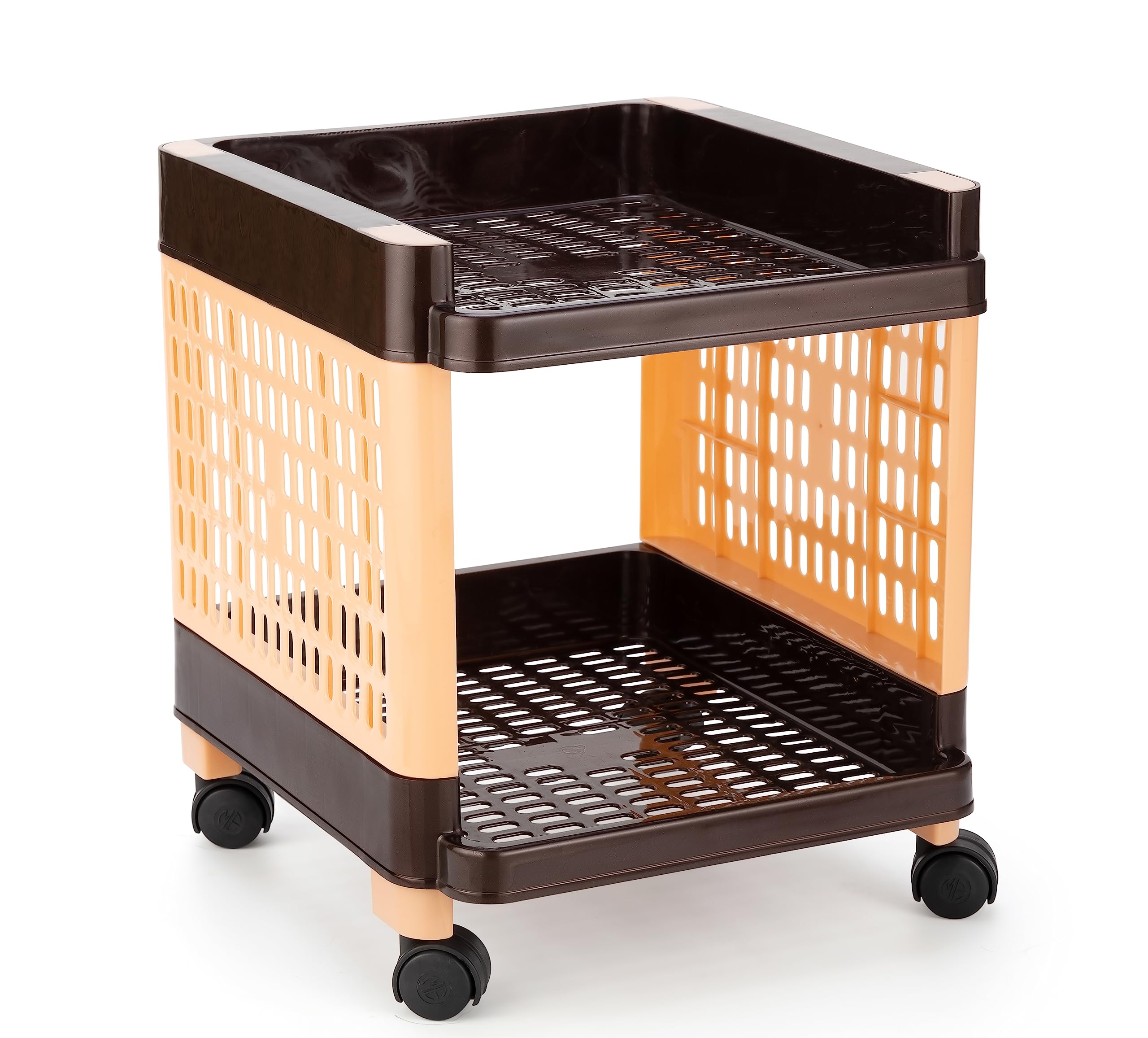 2-Tier Rolling Vegetable Storage Rack with Wheels - Brown Plastic Organizer Basket for Kitchen, Pantry & Office - Perfect for Potatoes, Onions & Snacks - Space Saving Storage Solution for Small Homes & Apartments