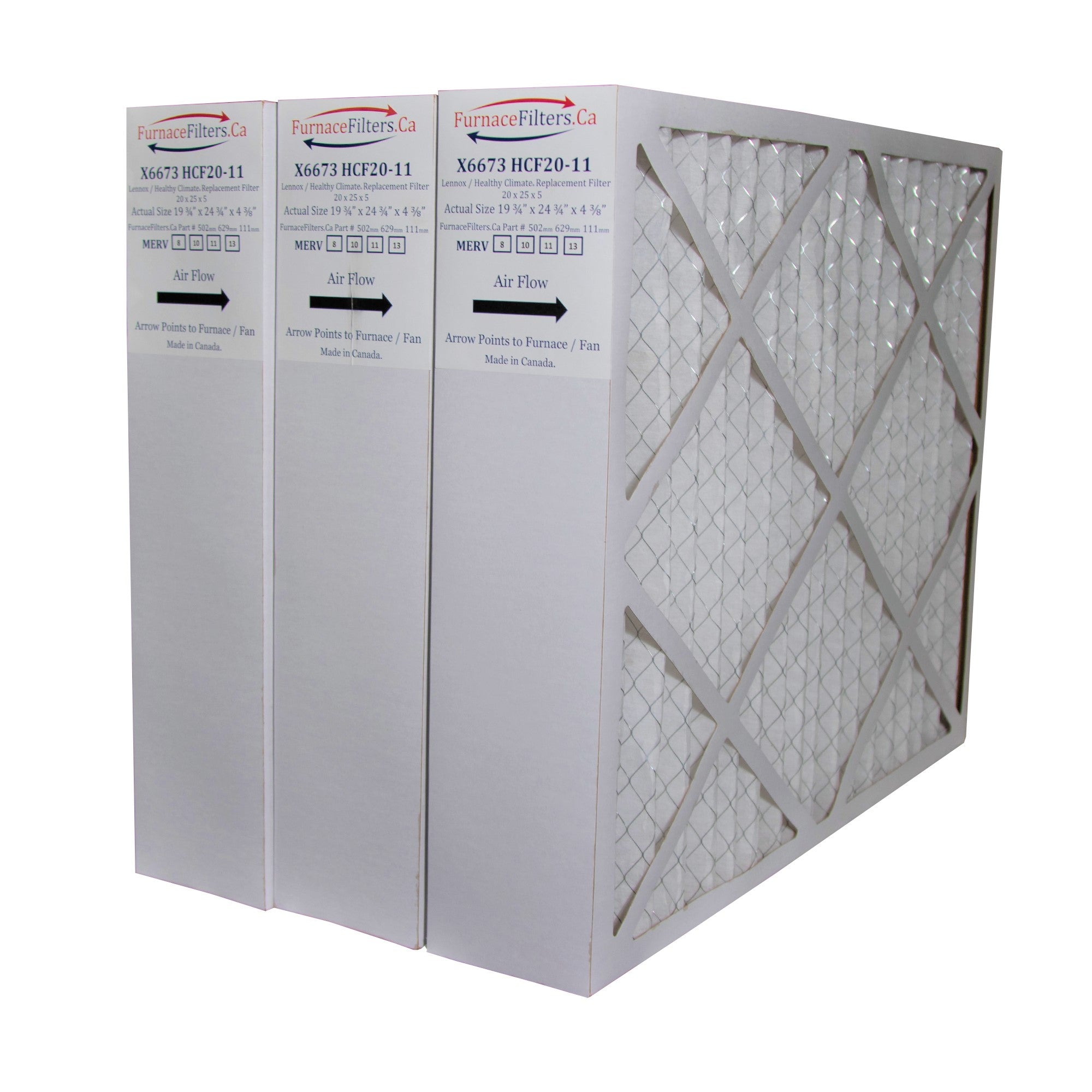 Lennox X6673 Furnace Filter 20x25x5 MERV 10 Replacement - Pack of 3 | 19.75x24.75x4.38 Actual Size | Made in Canada | Perfect for Home HVAC Systems & Air Purifiers