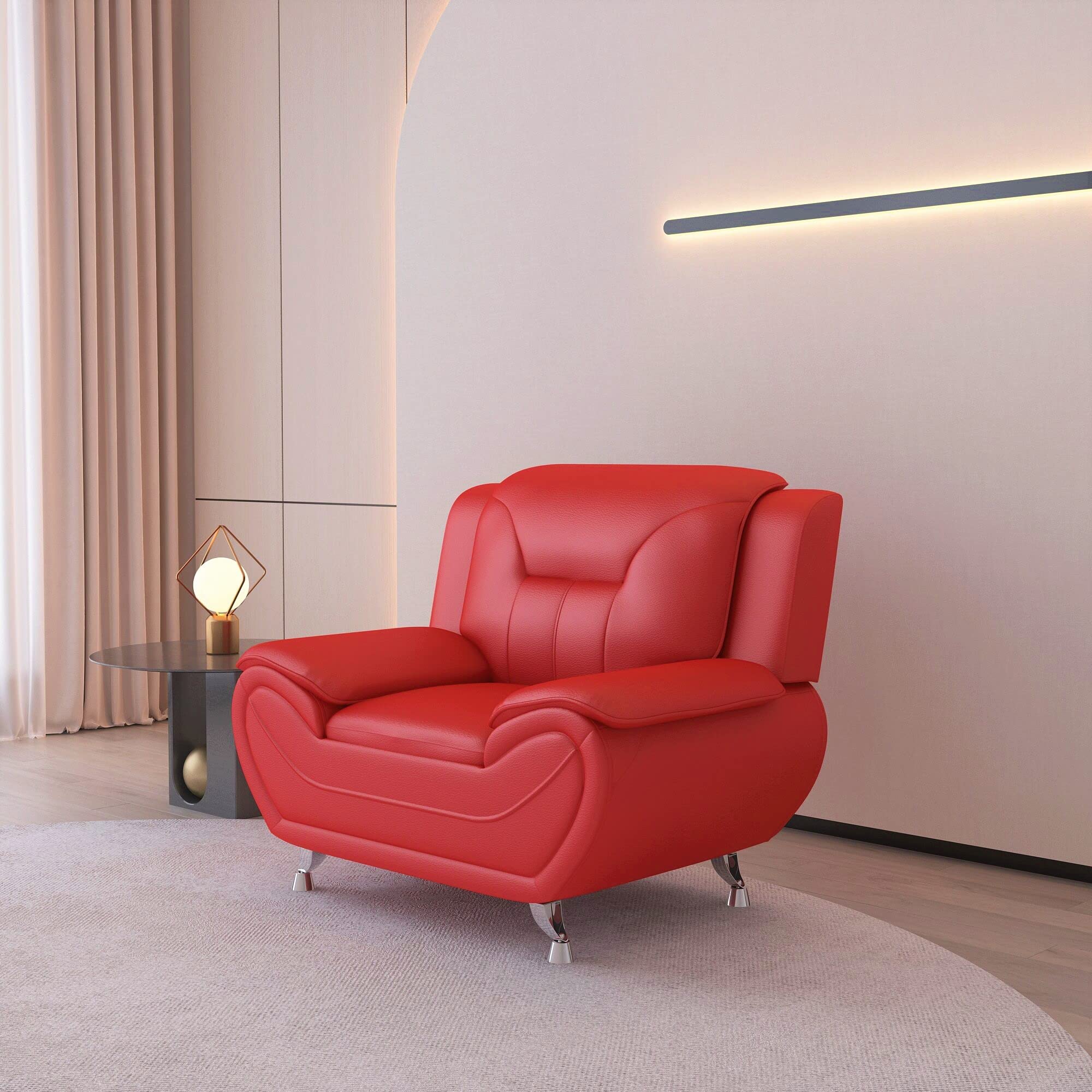 Michael Modern Faux Leather Upholstered Stainless Steel Legs Living Room Chair, Loveseat & Sofa Set in White Dove - Perfect for Contemporary Living Rooms, Offices and Lounge Areas