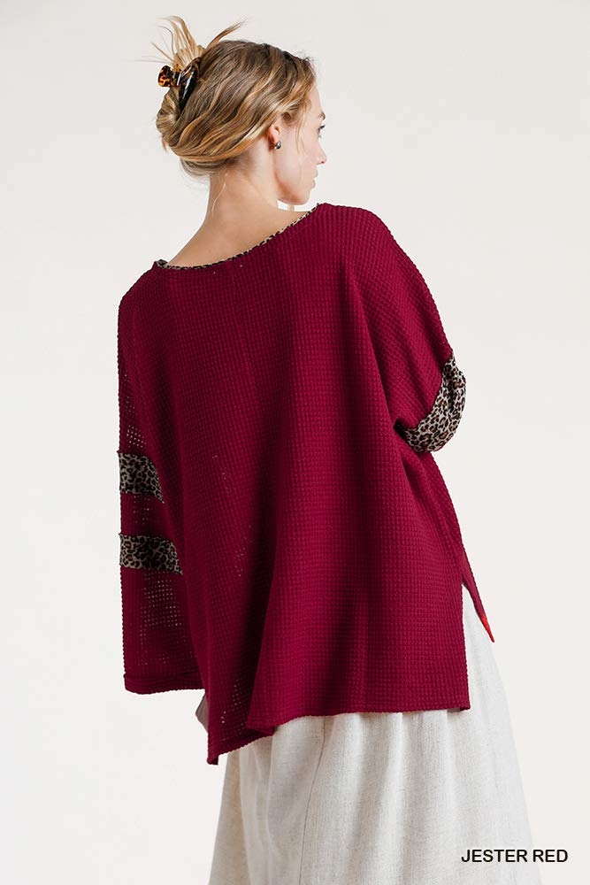 Umgee Women's Animal Print Waffle Knit Top | Long Sleeve Casual Shirt | Perfect for Fall & Winter Outfits, Date Nights & Office Wear