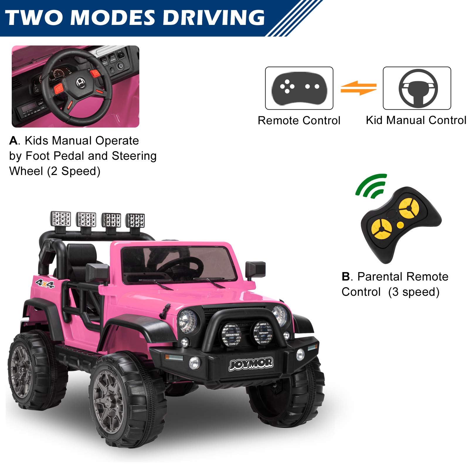 **12V Electric Ride-On Car for Kids - 2 Seater Remote Control Toddler Toy Vehicle with Suspension, Seat Belts, LED Lights & Horn (Pink) | Perfect for Indoor & Outdoor Play, Birthday Gifts**