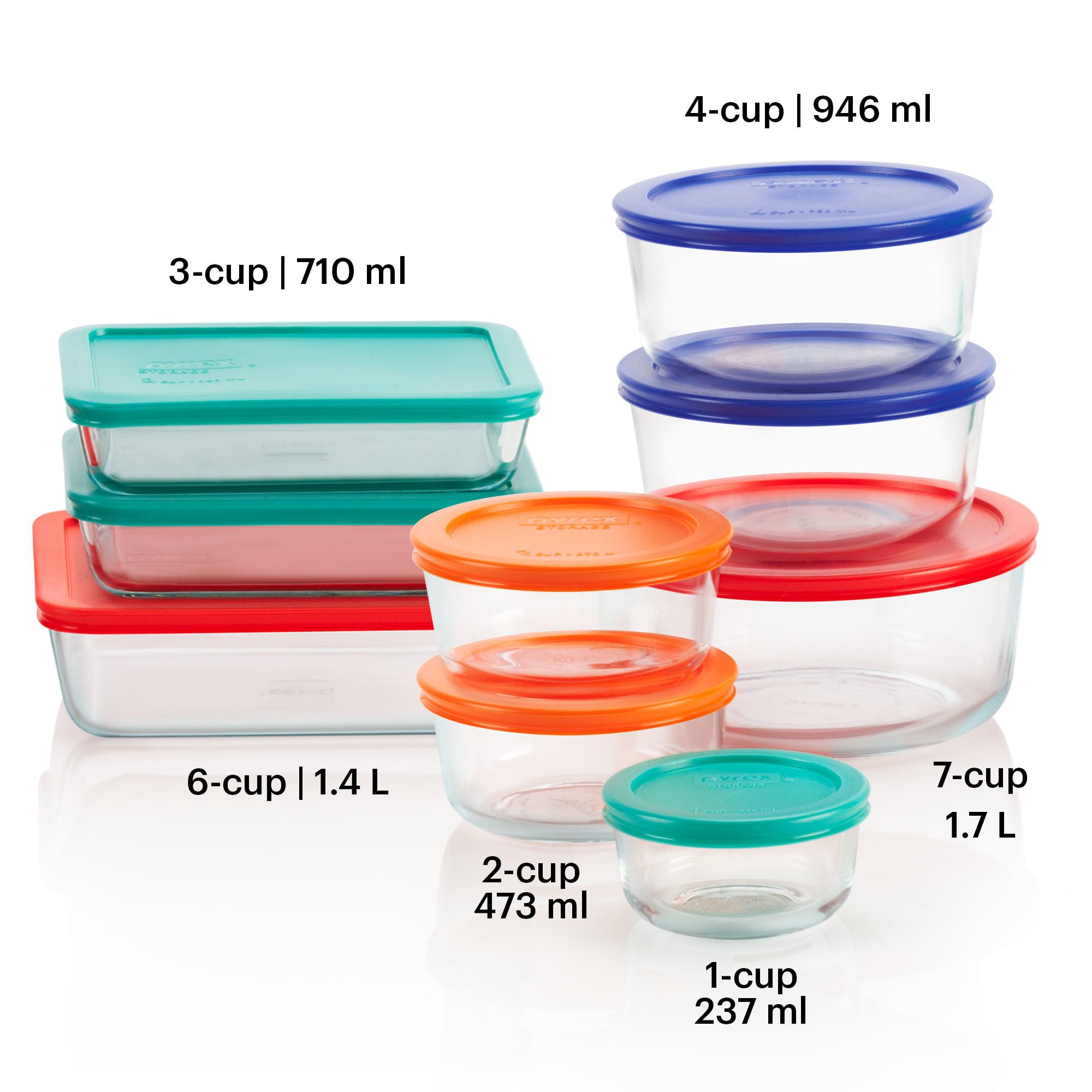 Pyrex Simply Store 9-Piece Glass Food Storage Container Set with Lids - BPA-Free, Microwave & Dishwasher Safe - Round and Rectangular Containers for Meal Prep, Leftovers & Pantry Organization