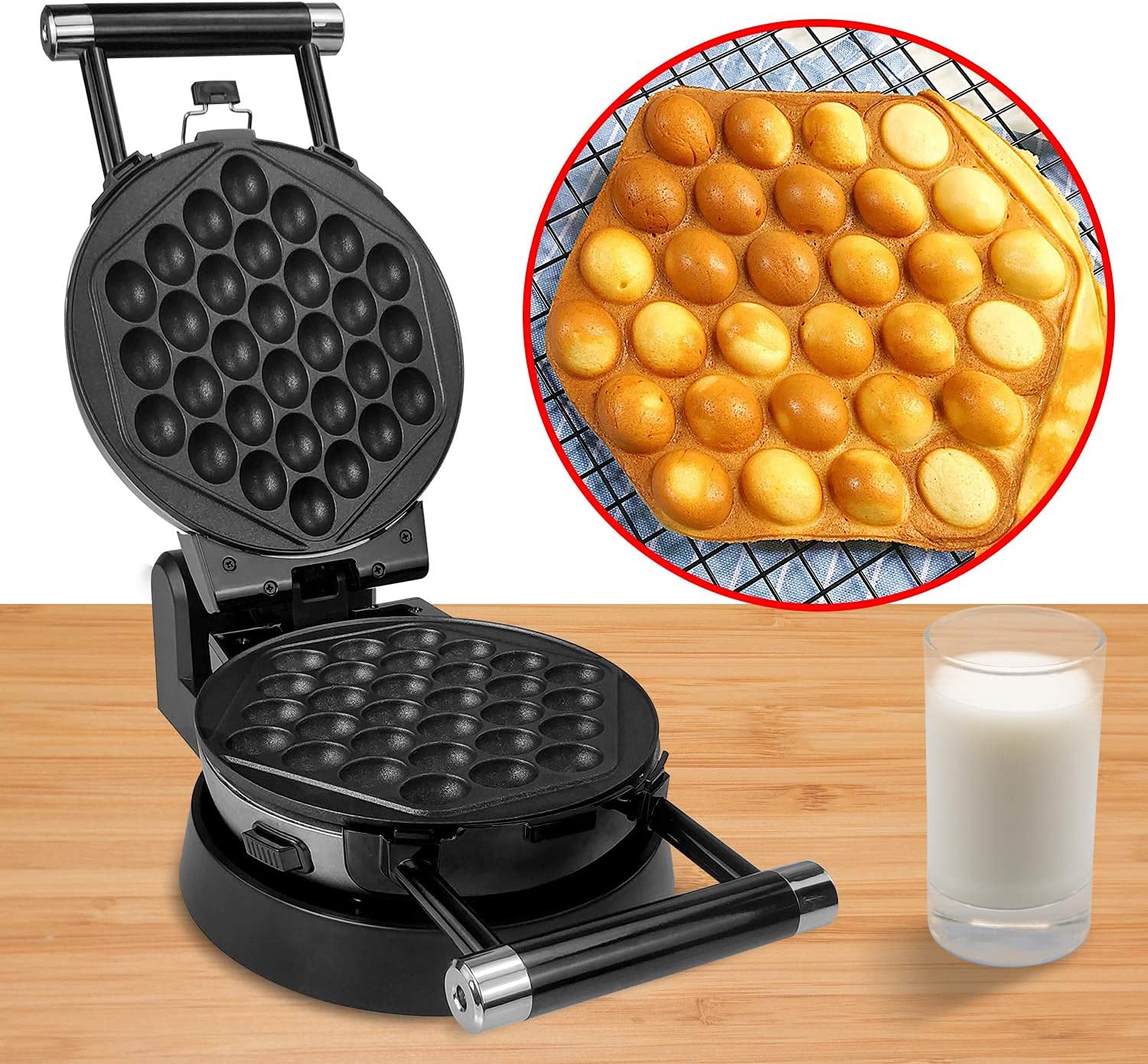 3-in-1 Waffle Maker with Removable Nonstick Plates - Belgian, Omelet & Egg Waffle Maker, 360° Rotating Design for Perfect Breakfast, Brunch & Desserts - Ideal for Home, Office & Camping Use