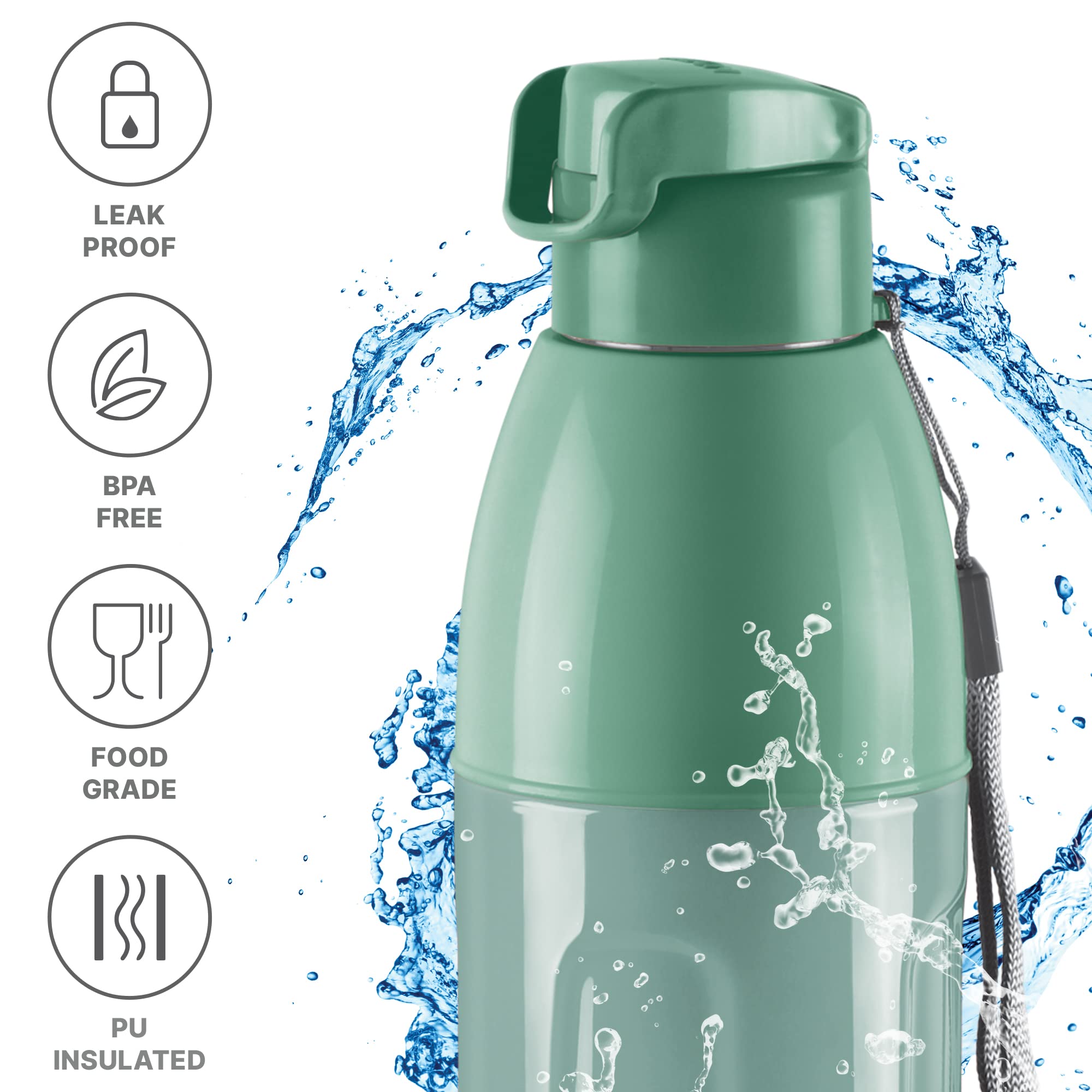 MILTON Kool Convex 900 Insulated Pet Water Bottle 700ml - Leak Proof, Light Green | Portable for School, Office, Gym | Perfect for Hiking, Trekking & Travel | BPA Free Stainless Steel Dog Water Bottle for Outdoor Activities