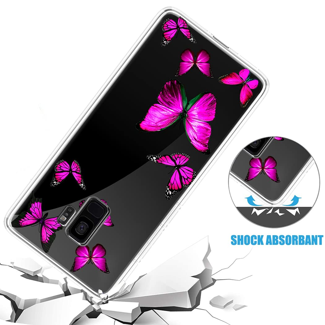 Samsung Galaxy S9 Phone Case for Women - Slim Clear Shockproof TPU Protective Cover with Rose Butterfly Design | Perfect for Everyday Use, Work & Travel