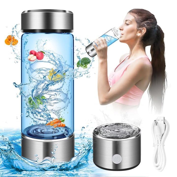 Premium SPE PEM Hydrogen Water Bottle Generator - Portable Hydrogen Water Ionizer Machine for Home, Office & Travel - Fast 3-Minute Hydrogen-Rich Water for Hydration, Detox & Wellness (Sliver-1200Pbb) - Ideal for Gym, Hiking & Daily Health Routine