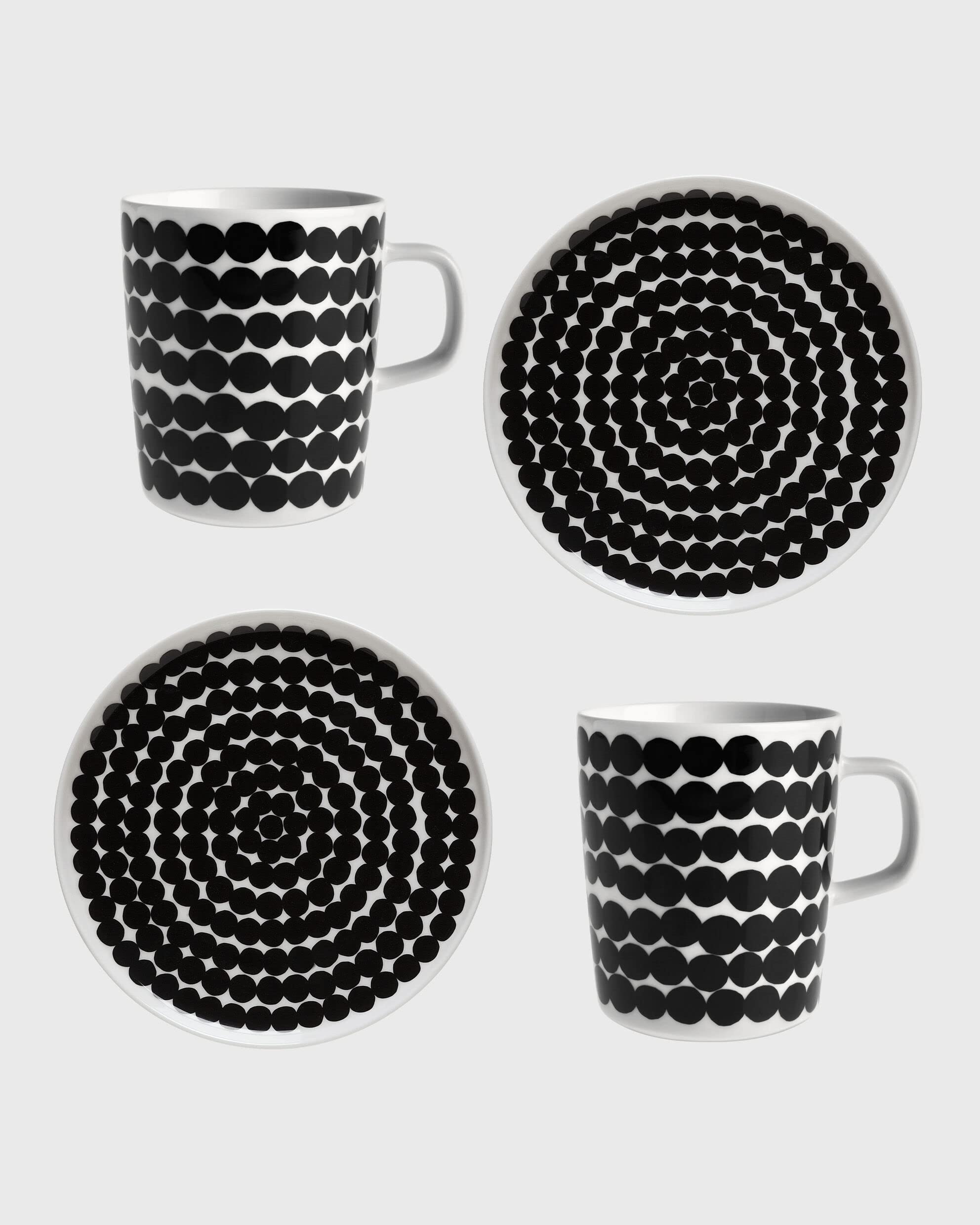 MARIMEKKO Siirtolapuutarha Oiva 4-Piece Stoneware Breakfast Set - Coffee Mugs & Salad Plates for Home, Kitchen, and Brunch Entertaining
