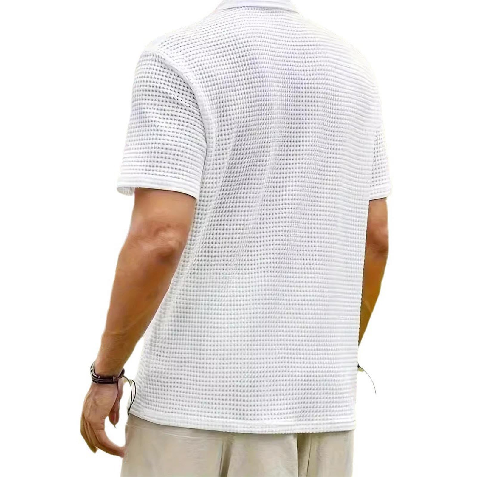 Men's Waffle Knit Short Sleeve Button Down Shirt - Breathable Hawaiian Beach Shirt with Sheer Hollow Out Design | Perfect for Summer Vacation, Pool Parties & Casual Outings