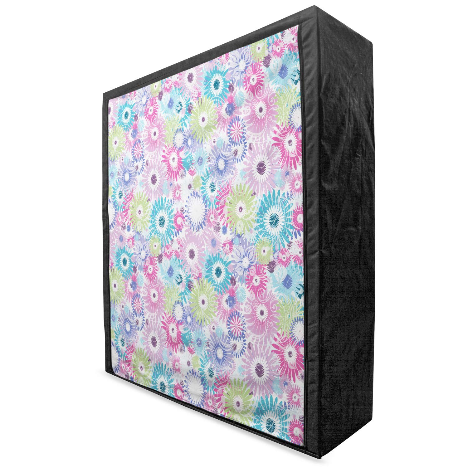 Ambesonne Floral Portable Fabric Wardrobe - Colorful Pastel Flower Pattern with Vintage Curls & Gerbera Daisies - 59