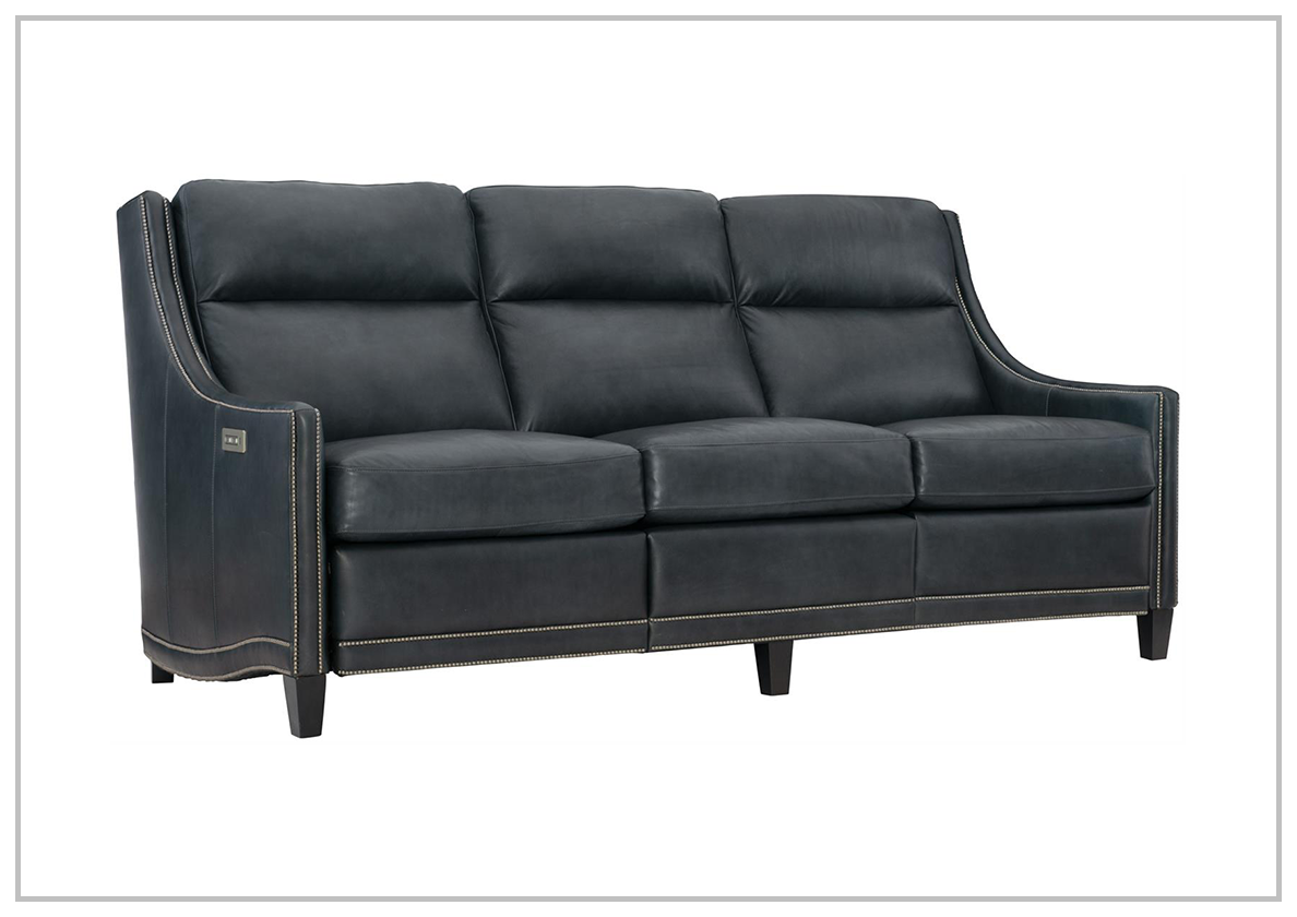 Bernhardt Richmond 3-Seater Black Leather Power Reclining Sofa - Modern Electric Motion Sectional Couch for Living Room, Home Theater & Family Lounge