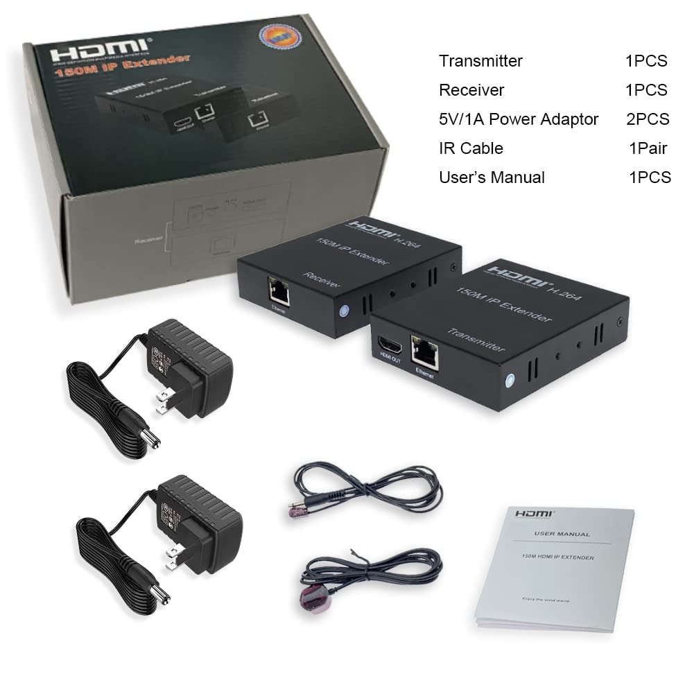 Digital HDMI Extender Over Cat5e/6 - Uncompressed Full HD 1080p 60Hz | HDMI Over Ethernet Cable Up to 495ft | Supports IR Remote Control & HDMI Loop Out | Perfect for Home Theater, Conference Rooms & Gaming Setups