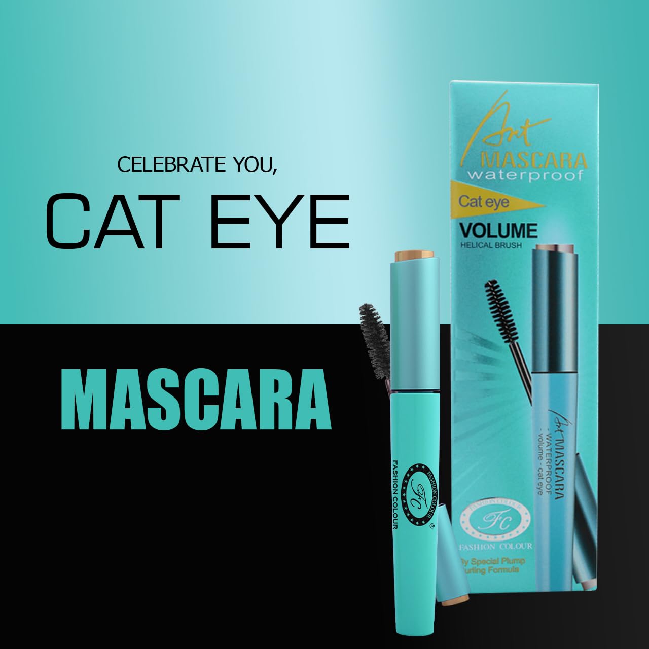 Volumizing Cat Eye Waterproof Mascara - Smudgeproof & Long Lasting | Extreme Black Helical Brush for Clump-Free Lashes | Lightweight Buildable Formula (10g) | Perfect for Night Out, Date Night & Special Occasions