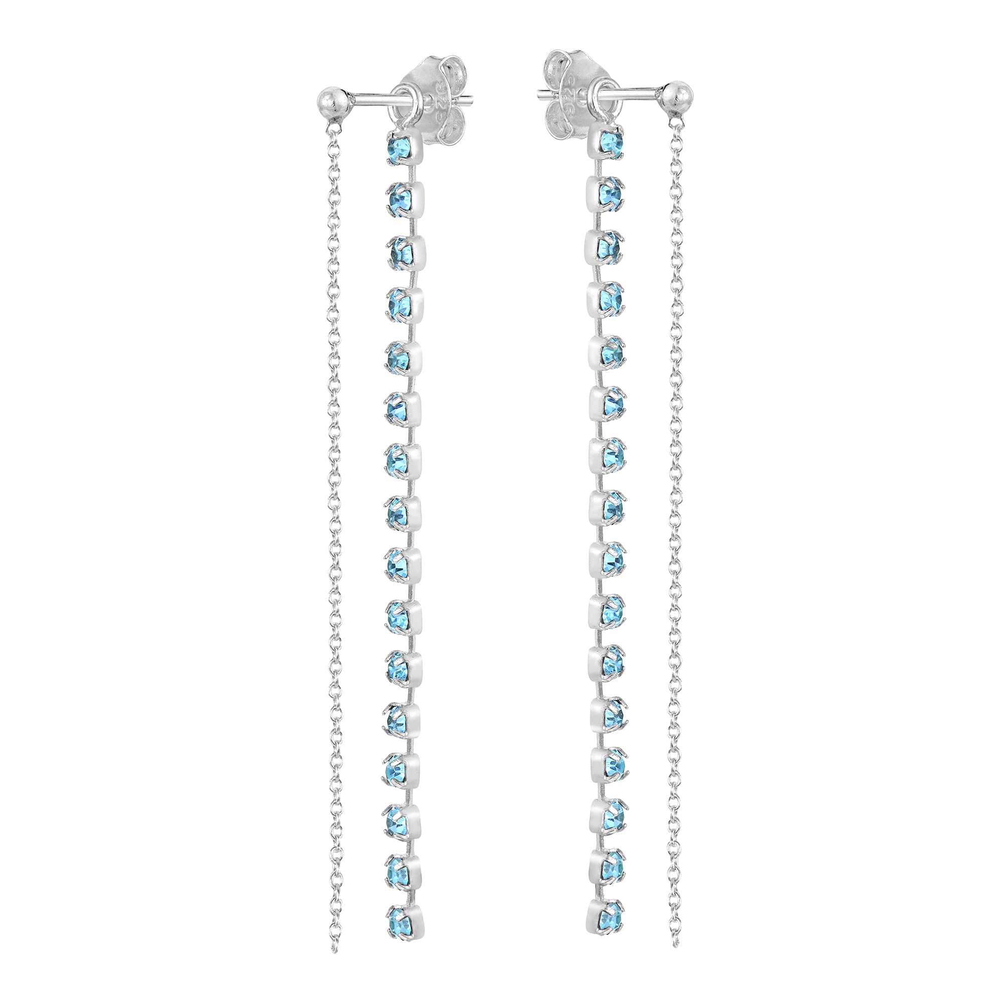 Convertible Glitzy Strand Cubic Zirconia Front Back .925 Sterling Silver Dangle Chain Earrings for Women - Elegant Party, Wedding & Evening Wear Jewelry