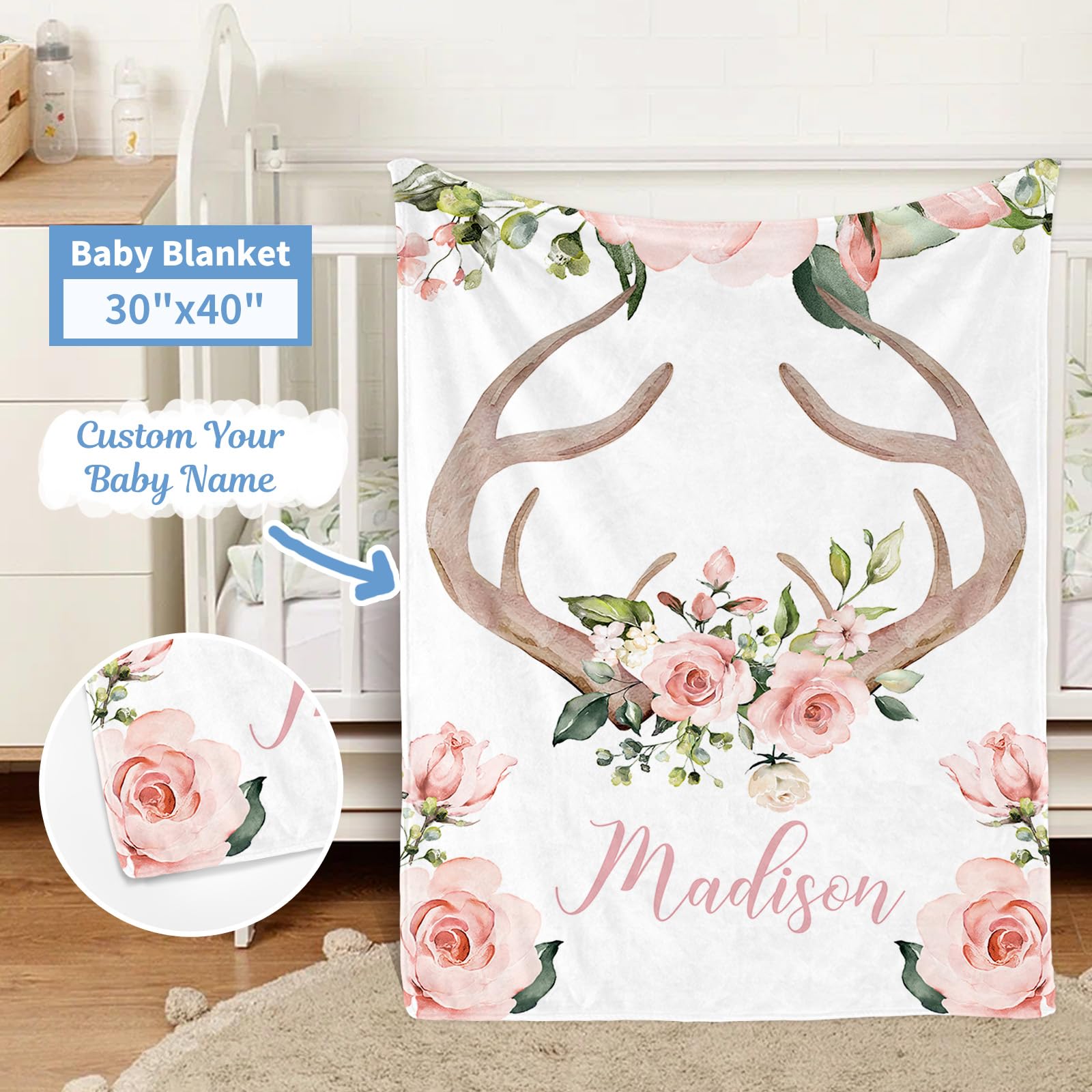 Personalized 5-Piece Baby Crib Bedding Set with Name - Pink Woodland Deer Nursery Set for Baby Girls | Custom Crib Sheets, Blanket & Decor | Perfect Baby Shower Gift & Nursery Essentials for Newborns & Toddlers