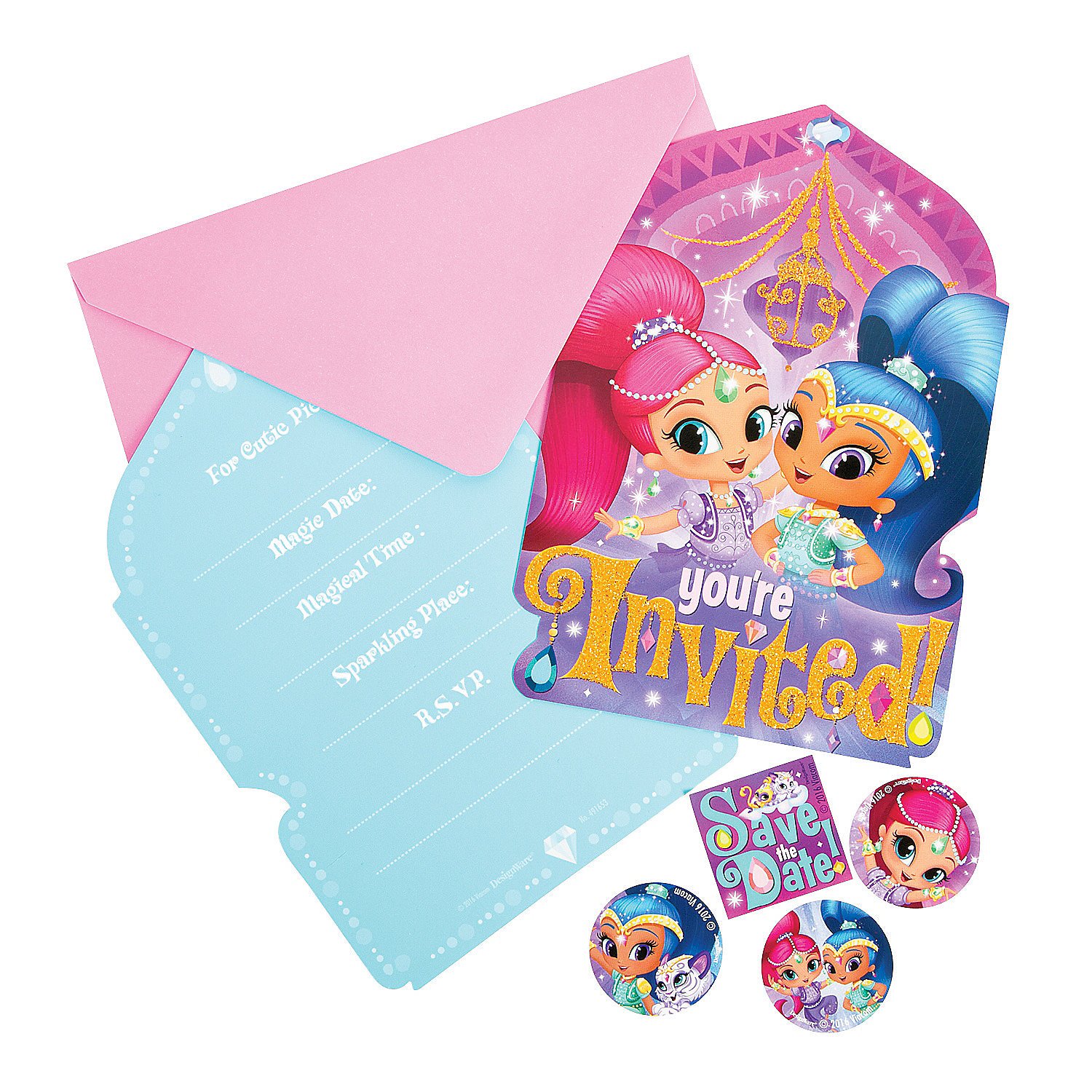 Shimmer & Shine Birthday Party Invitations - 8-Piece Set of Glittery Postcard Invites for Kids' Birthday Party, Baby Shower & Special Events