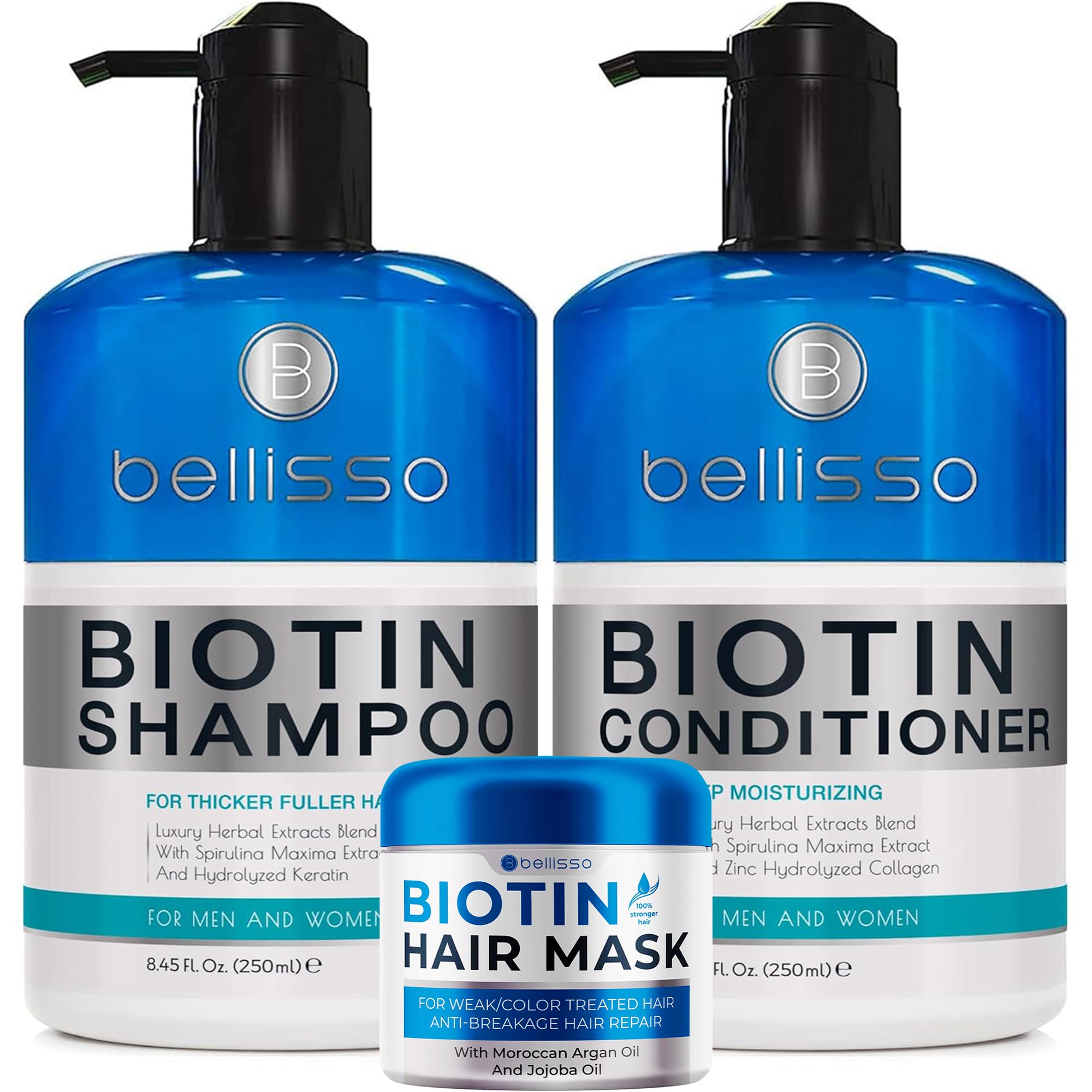 BELLISO Biotin Shampoo & Conditioner Set with Hair Mask - Strengthens & Thickens Hair for Women & Men - Sulfate Free for Daily Use & Hair Growth Treatment