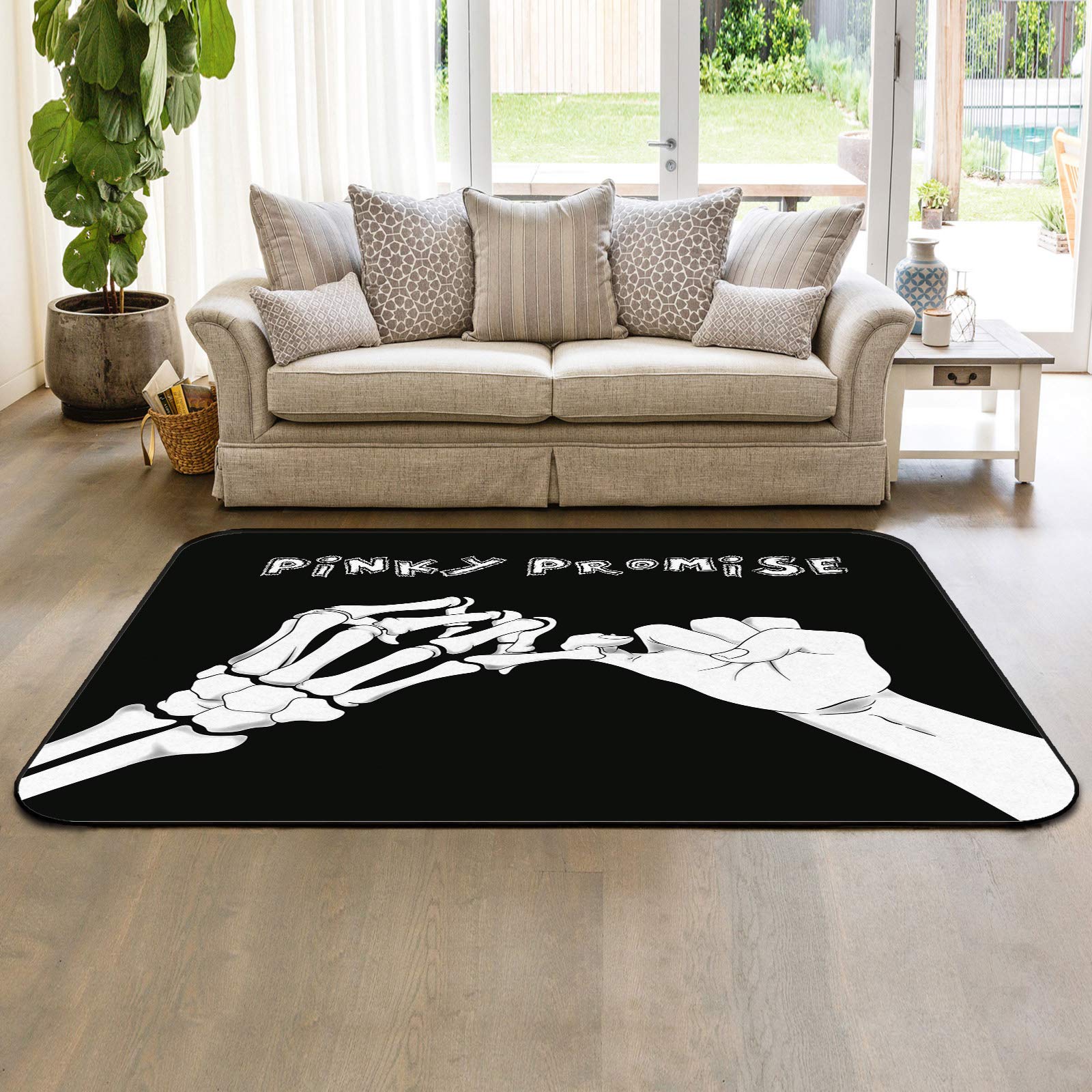 5'x7' Black and White Skull Print Non-Skid Area Rug - Machine Washable Rectangle Carpet for Living Room, Bedroom & Kids Room Decor | Durable Floor Mat for Home, Dorm, Game Room & Teen Spaces
