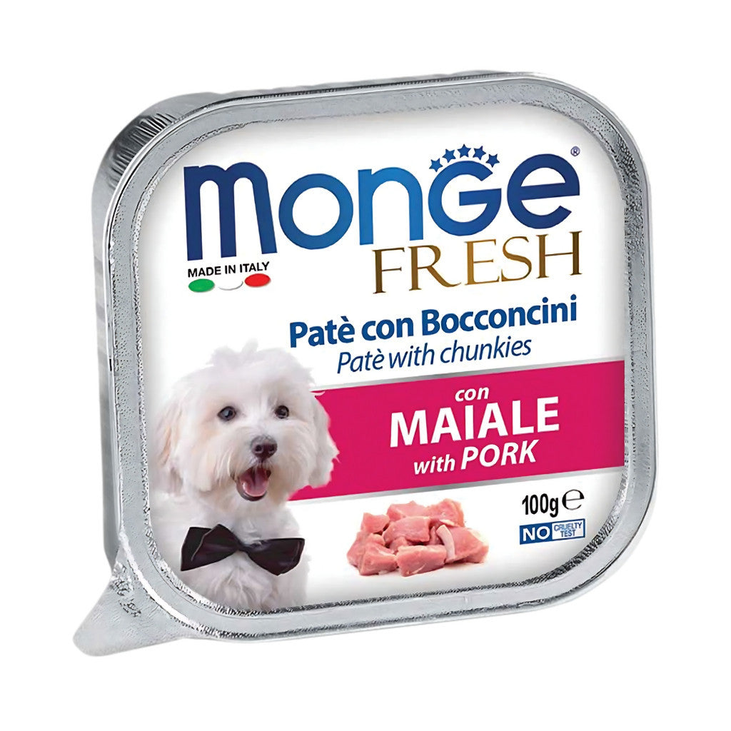 Premium Monge Fresh Pate with Chunkies - 100g Wet Dog Food in Lamb, Chicken, Beef, Duck, Salmon, Codfish, Turkey & Pork Flavors | Grain-Free, High-Protein Meal for Puppies & Adult Dogs | Perfect for Training Treats, Meal Toppers & Digestive Health
