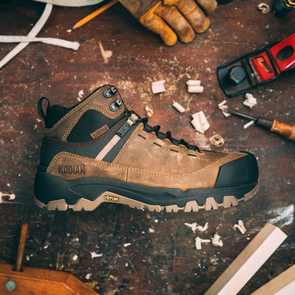 Kodiak Quest Bound Mid Men's 6 Inch Waterproof Composite Toe Work Boots - Brown (KD0A4TELA62) | Durable Safety Shoes for Construction, Hiking & Outdoor Work