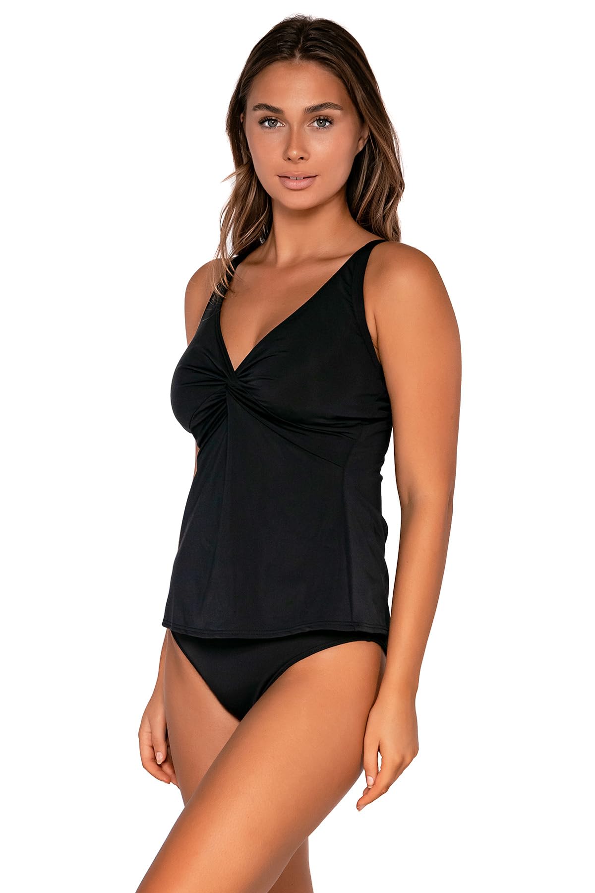 Stylish Women's Twist Tankini Swimsuit - Flattering Sunset Print Bikini Top & Bottom Set for Beach, Pool & Summer Vacations