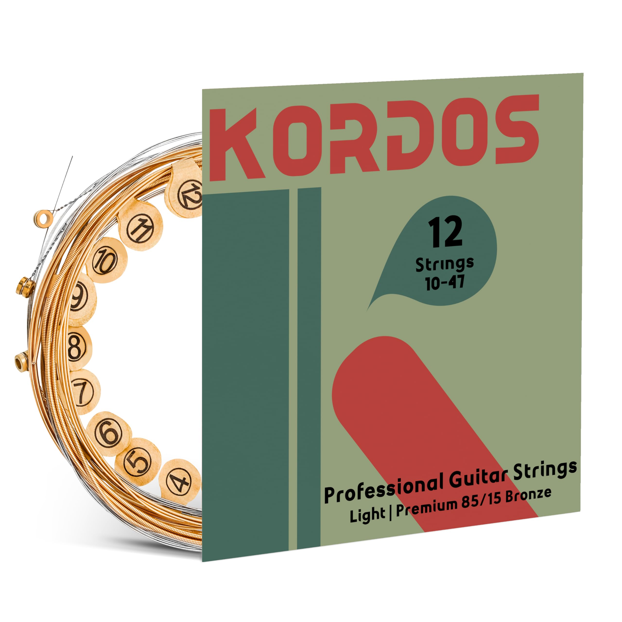 12 String Acoustic Guitar Strings Set - 85/15 Coated Bronze with Brass Ball Ends & Hex Carbon Steel Core (Light 10-47 Gauge) | Vacuum-Sealed for Long Life | Perfect for Studio Recording & Live Performances