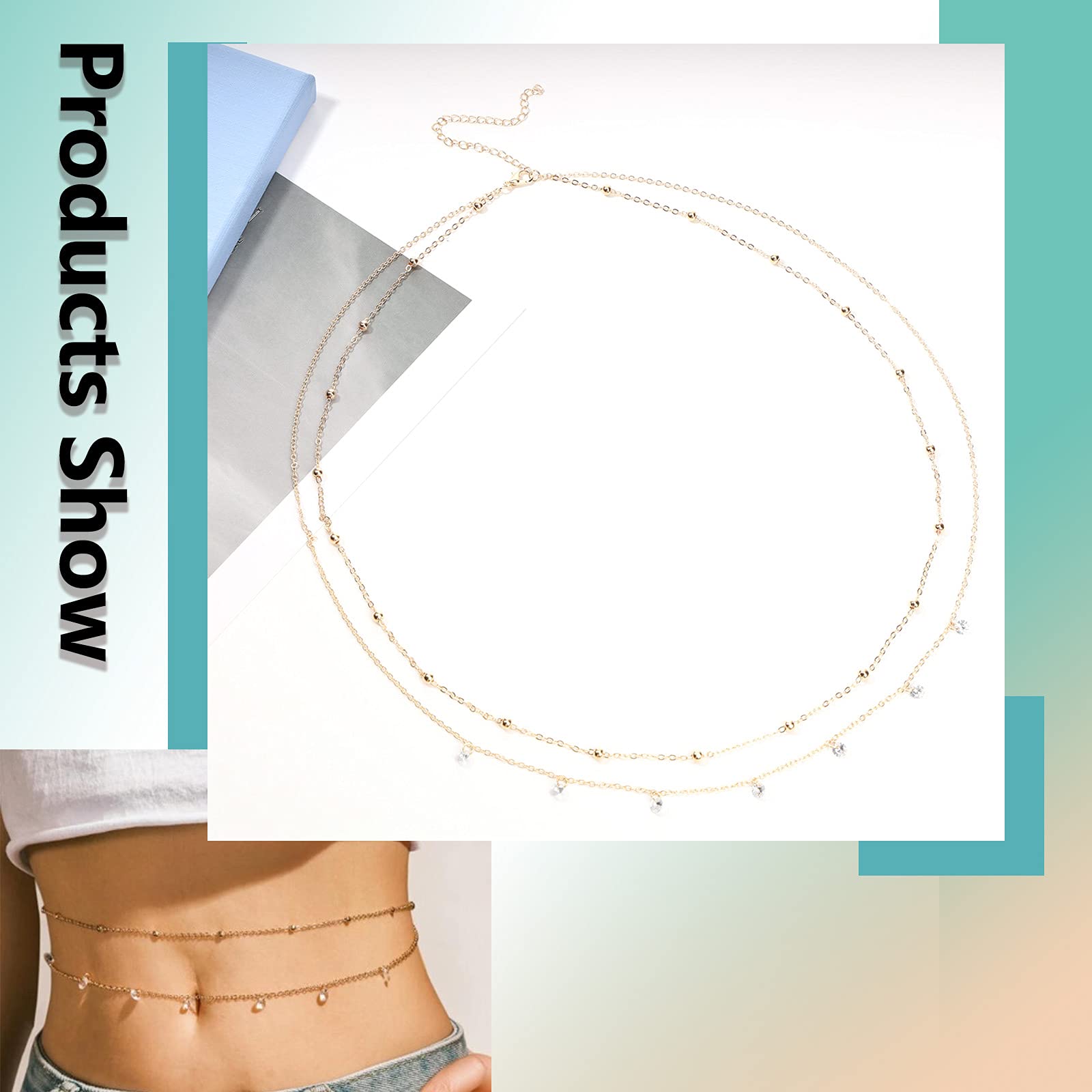 Larancie Multilayer Gold Rhinestone Body Chain Jewelry - Bohemian Waist Belt for Women & Girls - Perfect for Bikini, Beach Parties, and Festival Outfits