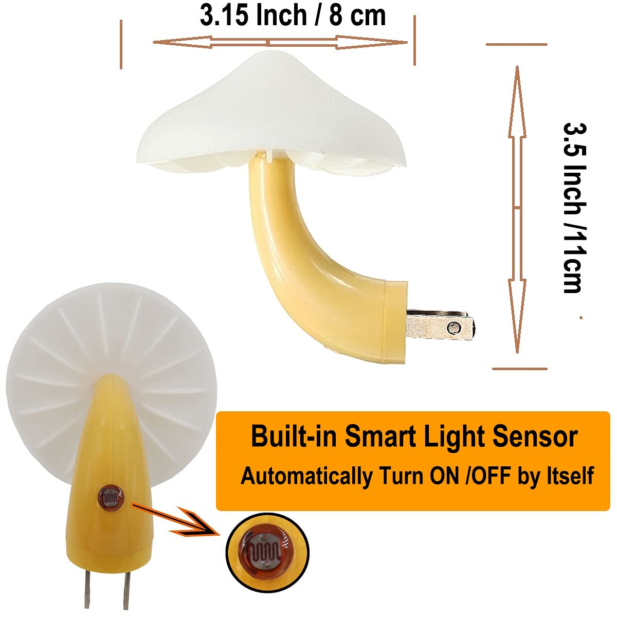 AUSAYE 2 Pack LED Night Light Plug-in Wall Lamp - Energy Saving Mushroom Night Lights for Bedroom, Bathroom, Hallway, Kitchen - Warm White Sensor Light for Kids & Adults - Perfect for Nighttime Safety and Convenience