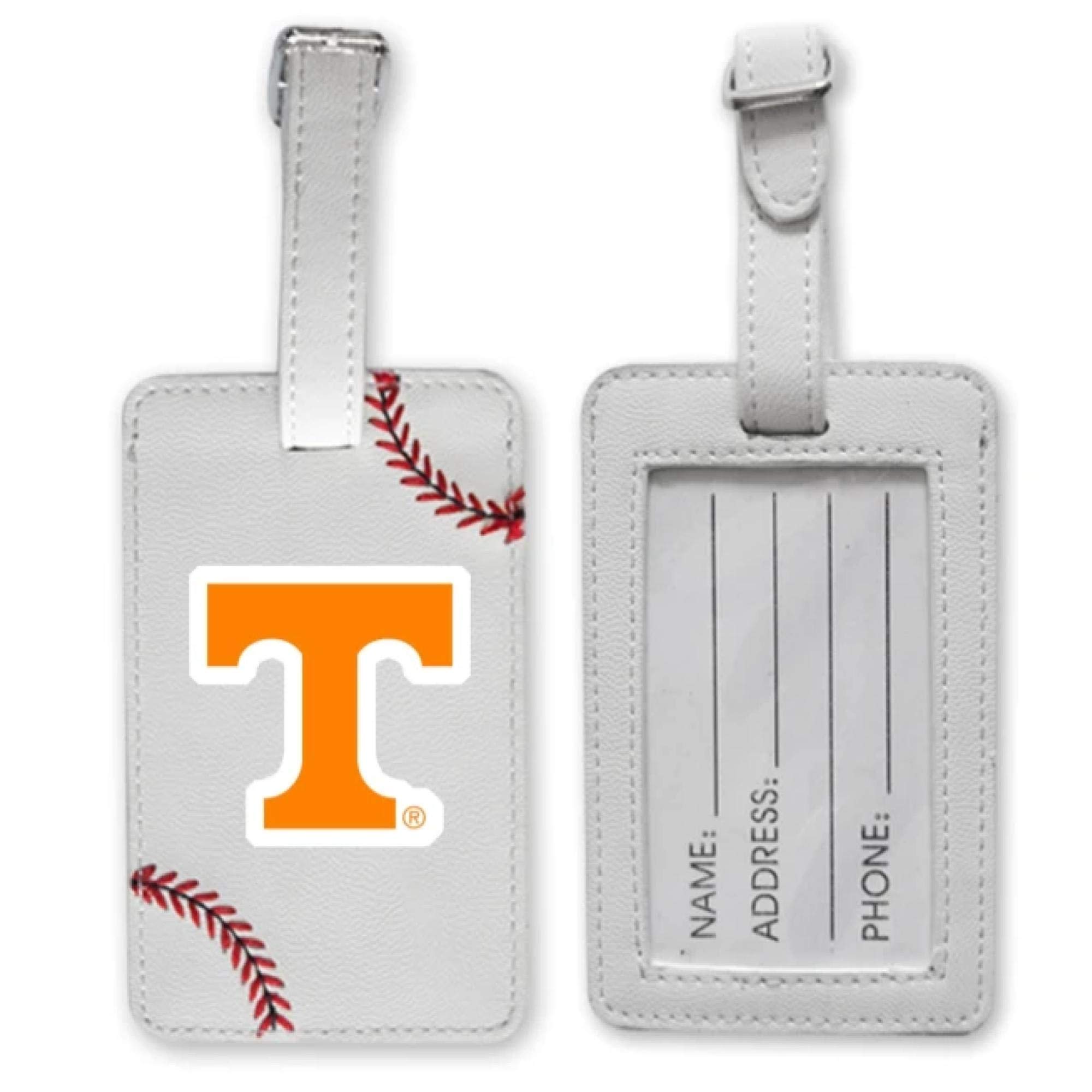 Tennessee Volunteers Baseball Leather Luggage Tag - Authentic Leather Made from Baseball Materials - Unique Travel ID Badge Holder for Sports Fans - Perfect for Airports, Cruises & College Game Day Travel Accessories