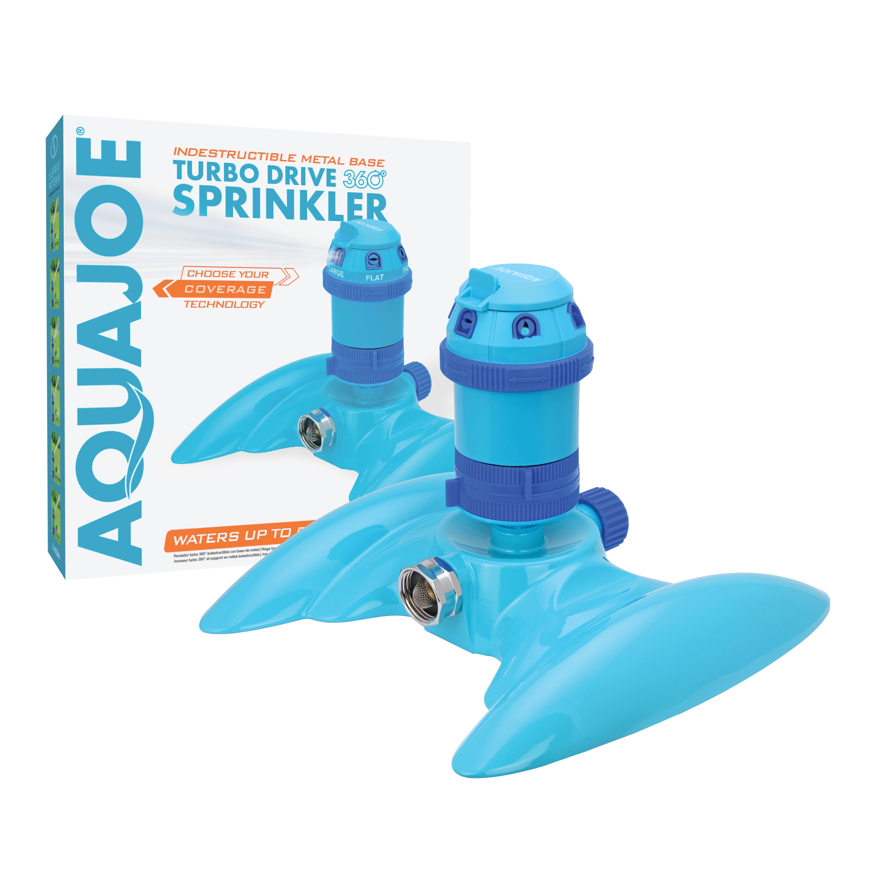 Aqua Joe AJ MSSBM6 6-Pattern Turbo Drive 360 Degree Rotating Lawn Sprinkler - Adjustable Water Spray for Customizable Coverage up to 5,284 Sq. Ft. - Perfect for Large Yards, Gardens & Lawn Irrigation