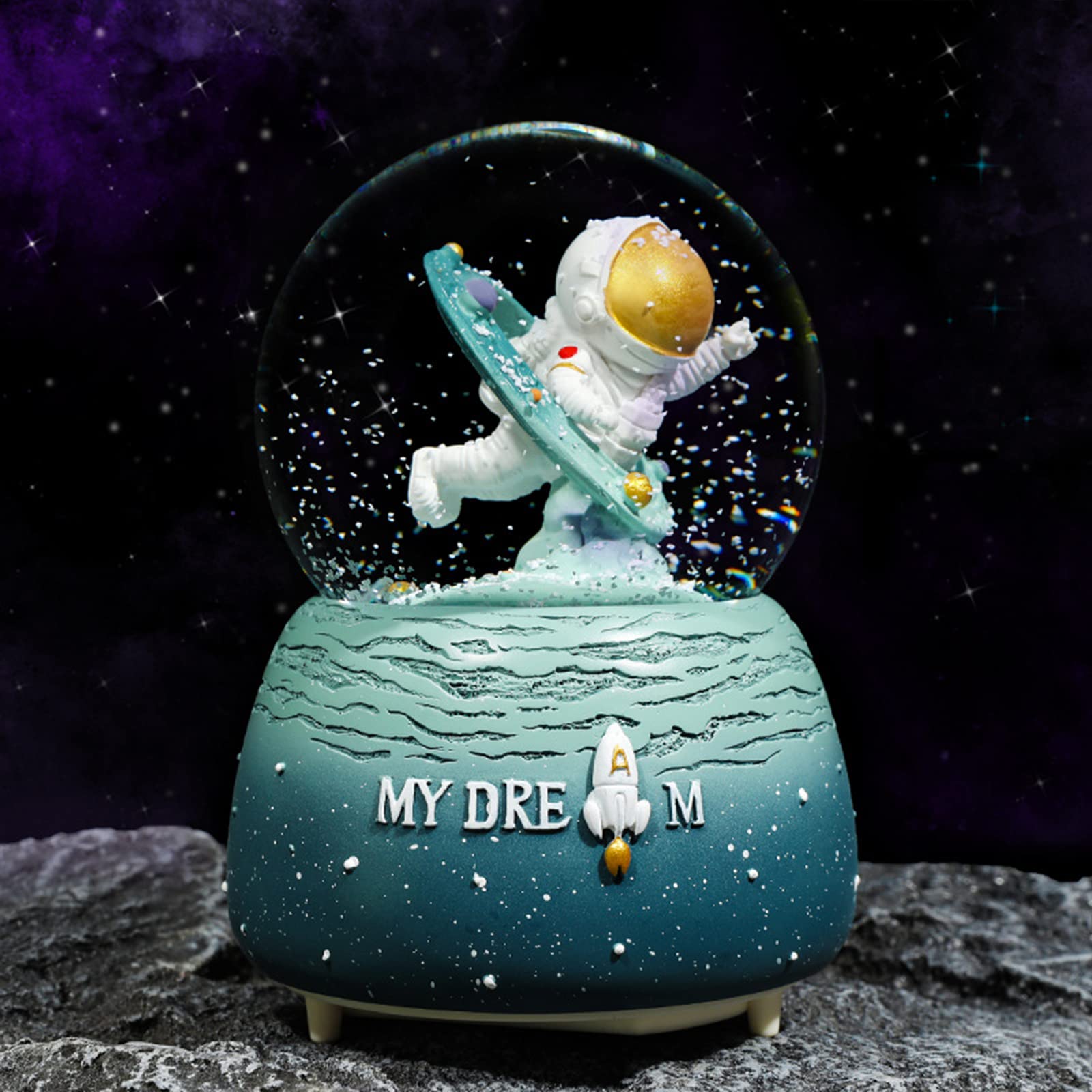 80MM Musical Glitter Astronaut Snow Globe with Starry Sky Design - Perfect Space-Themed Gift for Kids, Boys & Girls | Birthday Present & Home Decoration for Space Enthusiasts | Ideal for Bedroom Decor, Playroom Accent & Educational STEM Toy
