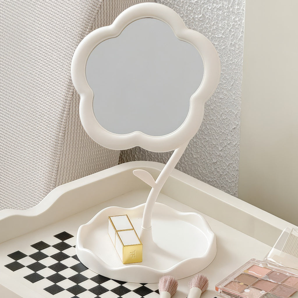 Flower Shaped Makeup Mirror with LED Lights - Portable Vanity Mirror for Home & Travel - Perfect for Makeup Application, Skincare, and Hair Styling