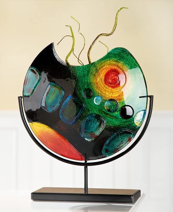 Handmade Glass Designer Vase - 14.5 Inch Tall Modern Home Decor for Living Room, Dining Table & Wedding Centerpiece