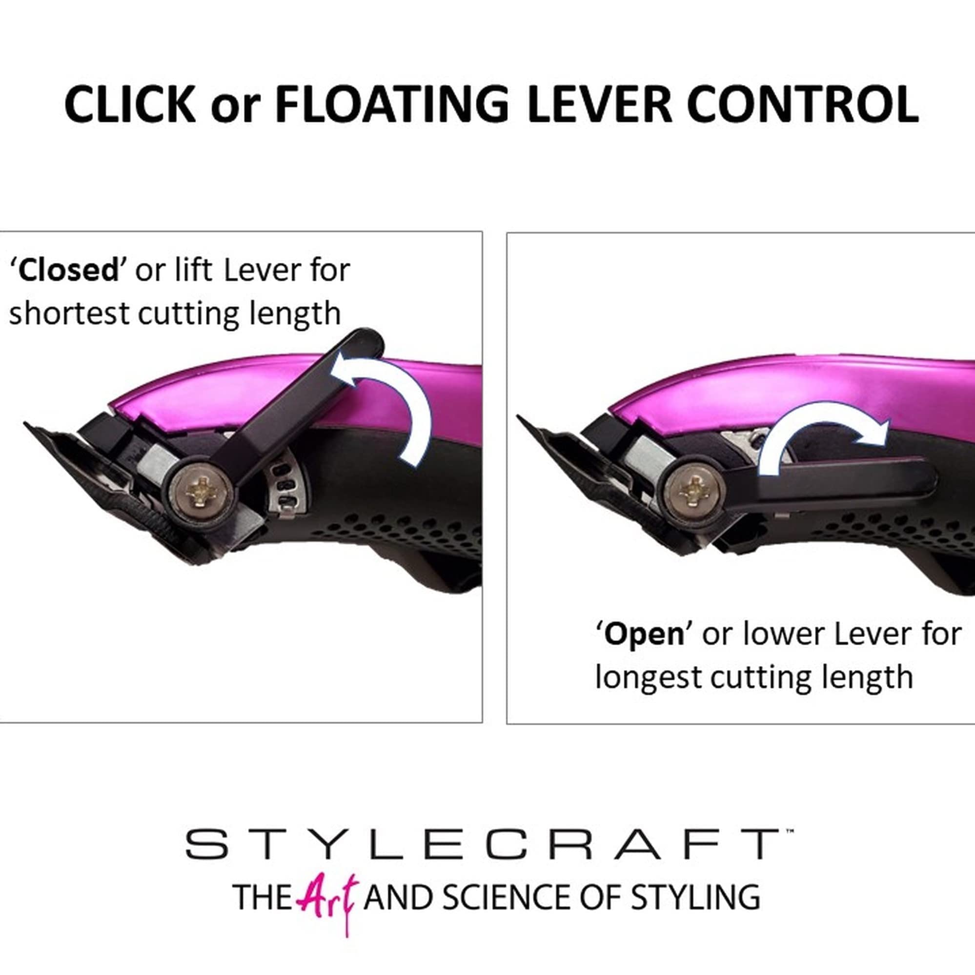 StyleCraft Ergo Professional Microchipped Magnetic Hair Clipper Set - 5 Guard Combs, Charging Stand & 3 Customizable Lids (Black, Pink, Blue) | For Men's & Women's Haircut, Beard Trimming & Pet Grooming at Home or Salon
