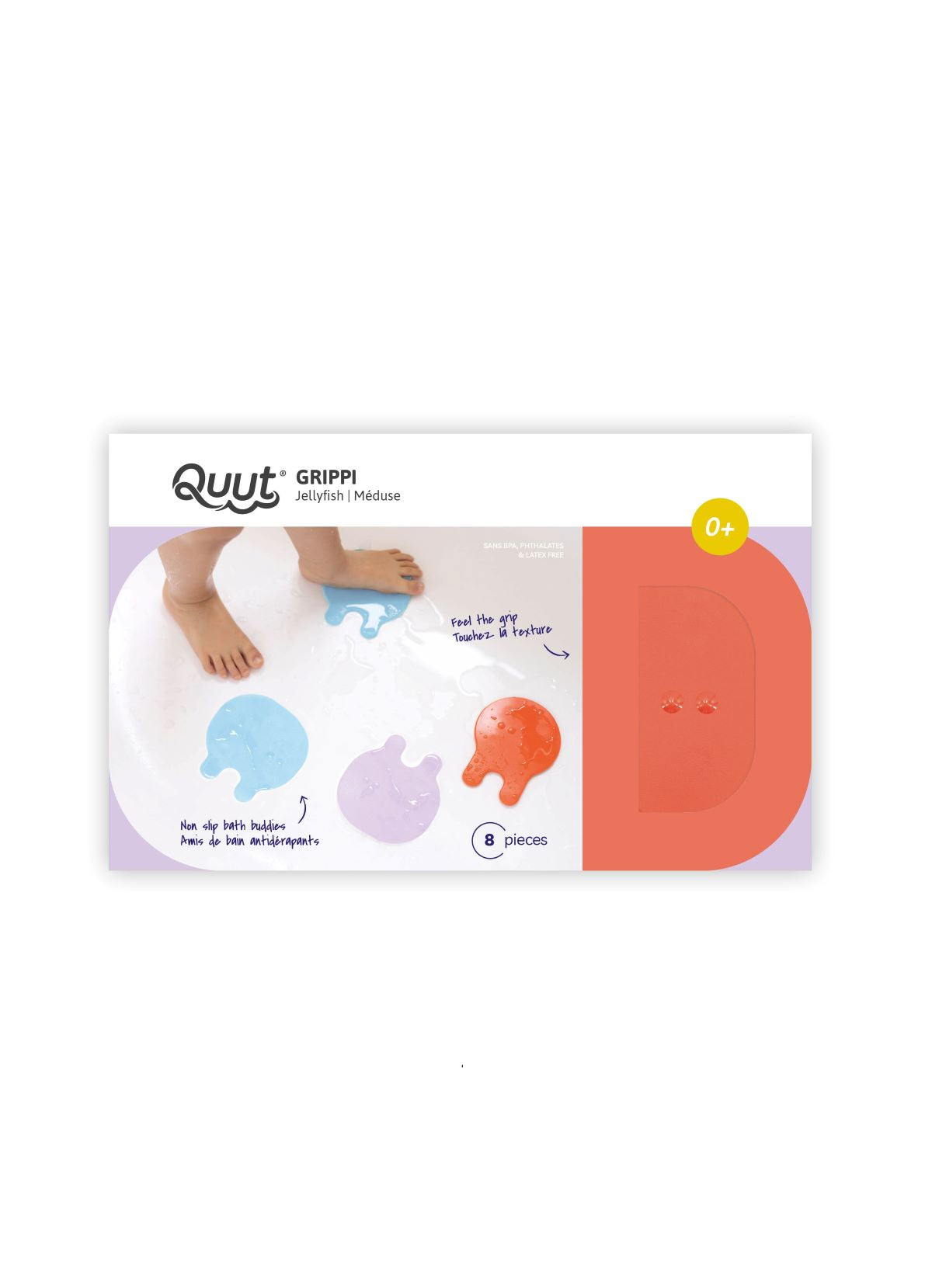Quut Grippi Jellyfish Bath Safety Grips - Non-Slip Shower Floor Mats for Kids & Adults, Coral Blue - Perfect for Bathtub, Pool & Shower Safety