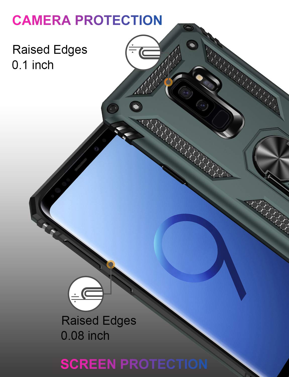 LUMARKE Galaxy S9+ Plus Case - Military Grade Drop Protection (16ft Tested) with Magnetic Kickstand & Car Mount Compatibility - Pine Green - Perfect for Outdoor Activities, Travel, and Daily Use