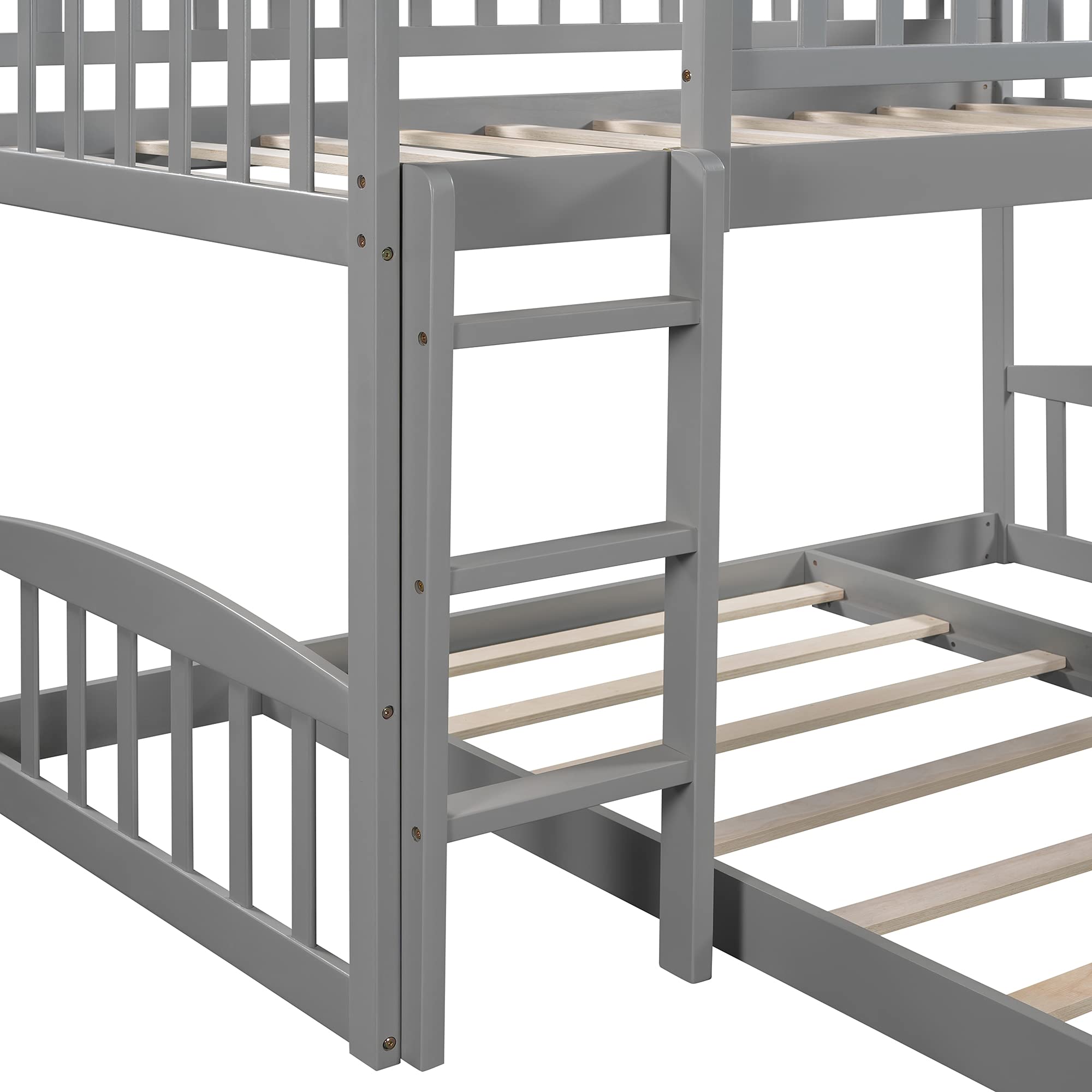 Knocbel Twin Size Loft Bed with Floor Platform - Sturdy Wooden Bunk Bed Frame with Guardrails, Reversible Slide & Ladder - 77.4