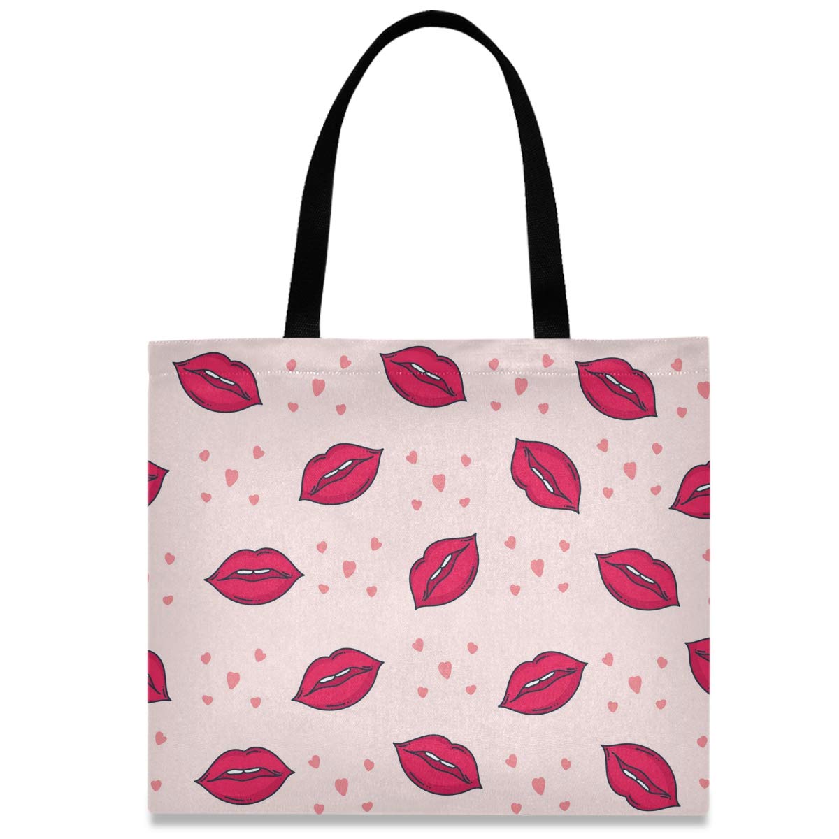 Stylish Canvas Tote Bag for Women - Large Reusable Grocery Bag with Doodle Lips Design - Perfect for Work, Shopping & Beach Outings - Eco-Friendly Shopping Companion for Everyday Use