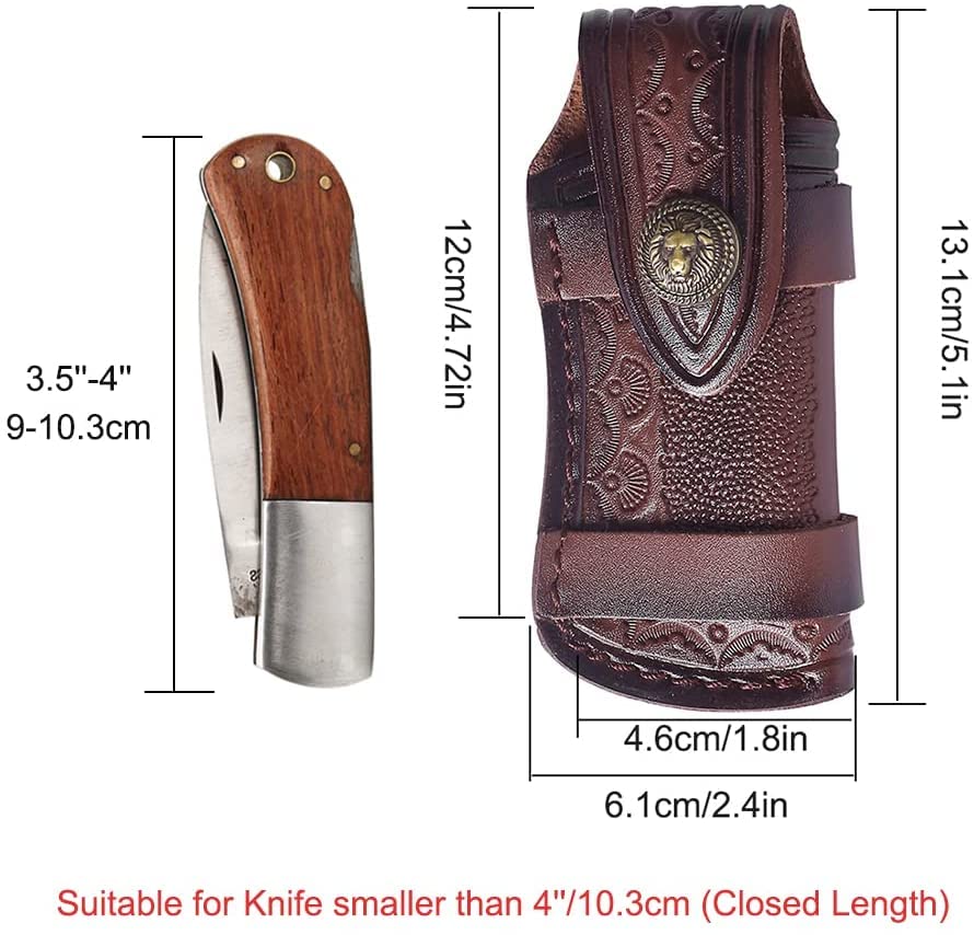 DONGKER 4 Inch Genuine Leather Knife Sheath - Belt Loop Holder for 4
