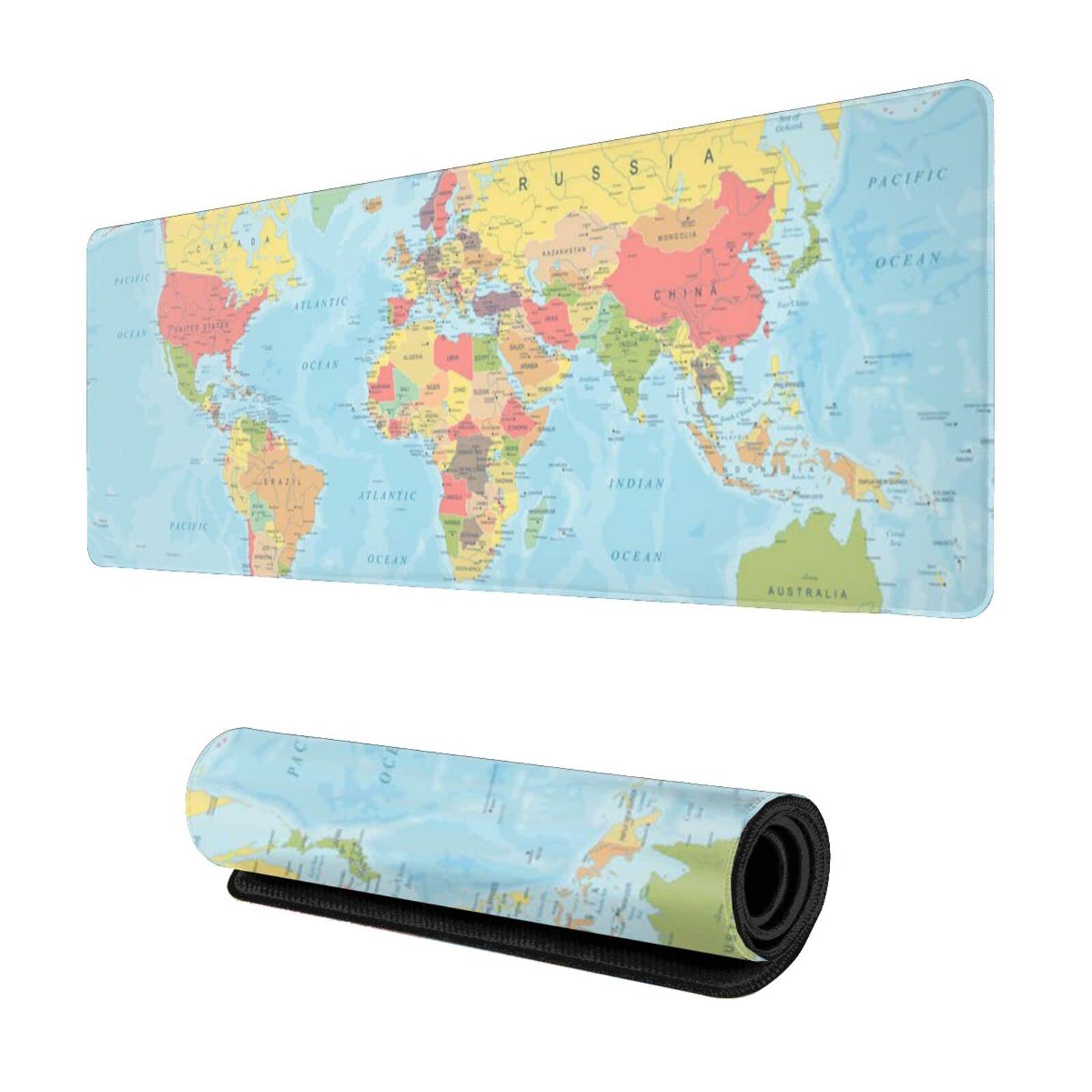 Large Gaming Mouse Pad with World Map Design - Waterproof, Non-Slip Desk Mat (31.5