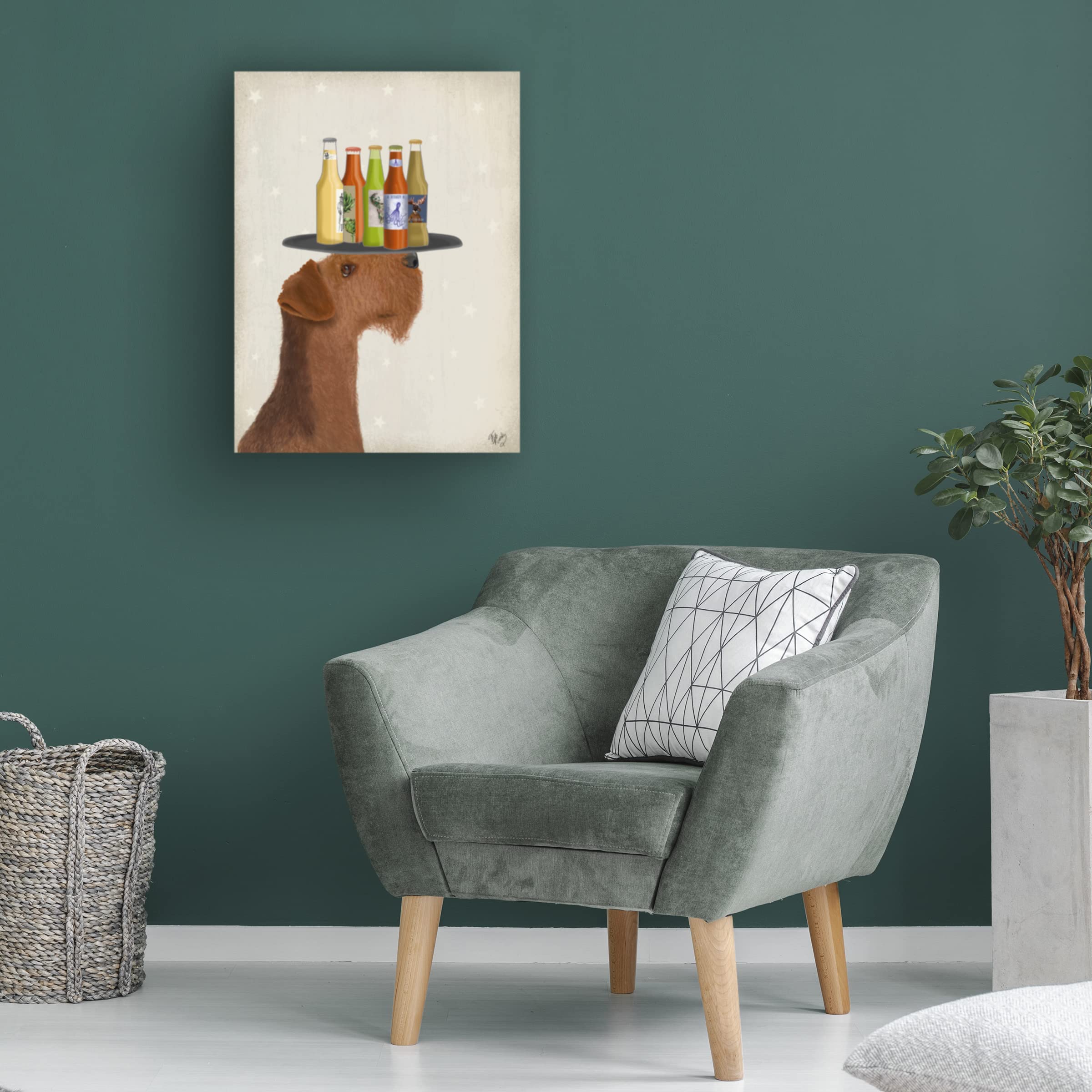 Fab Funky 'Airedale Beer Lover' Canvas Wall Art - Handmade Dog & Beer Painting for Home Bar Decor, Man Cave, or Pub Wall Art - Perfect Gift for Beer Enthusiasts & Dog Lovers