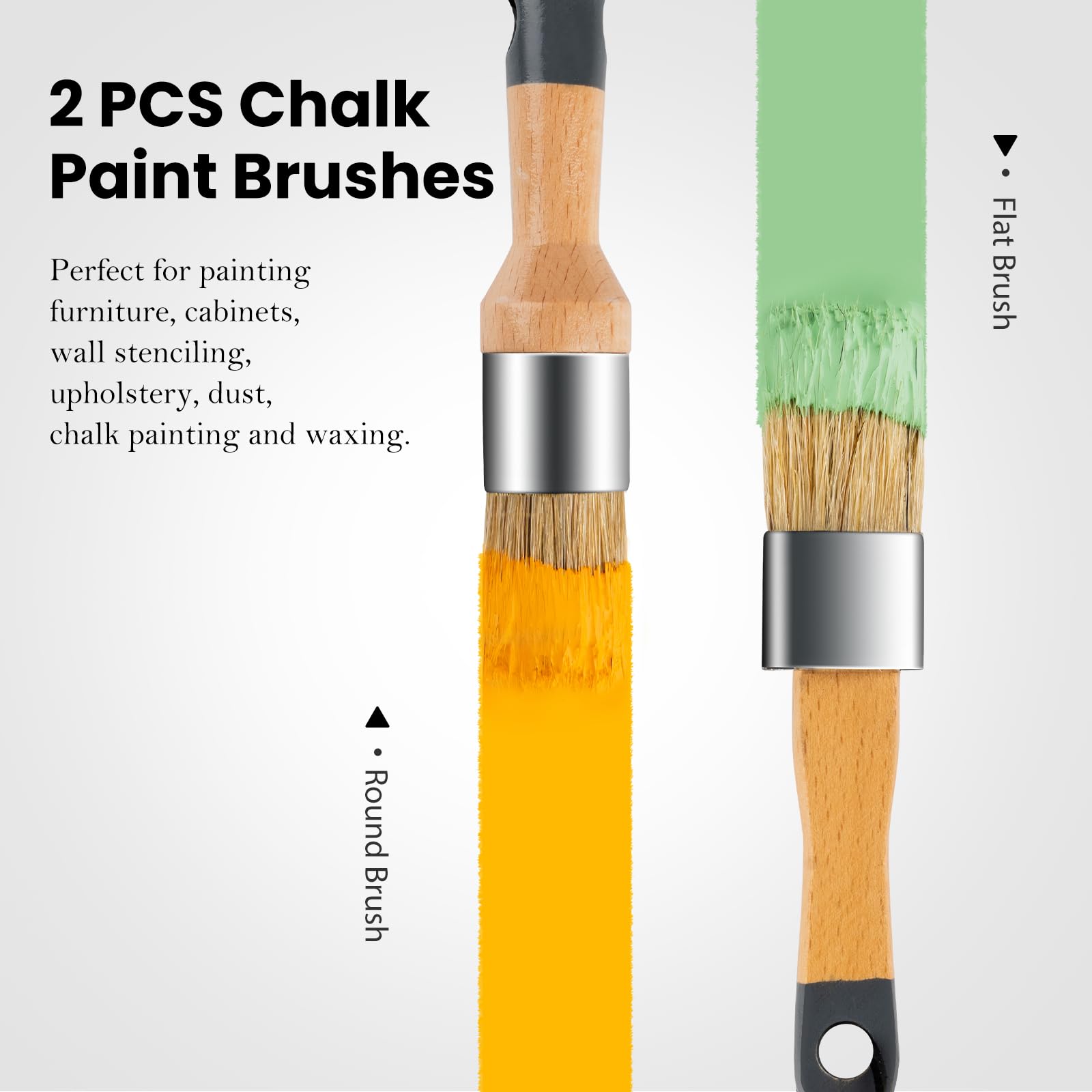 2 Pack Natural Bristle Chalk Paint Brushes & Wax Brushes for Furniture DIY, Art & Crafts - Round Oval Paint Brush for All Painting & Waxing Projects - Perfect for Furniture Makeovers, Home Decor & Creative Painting