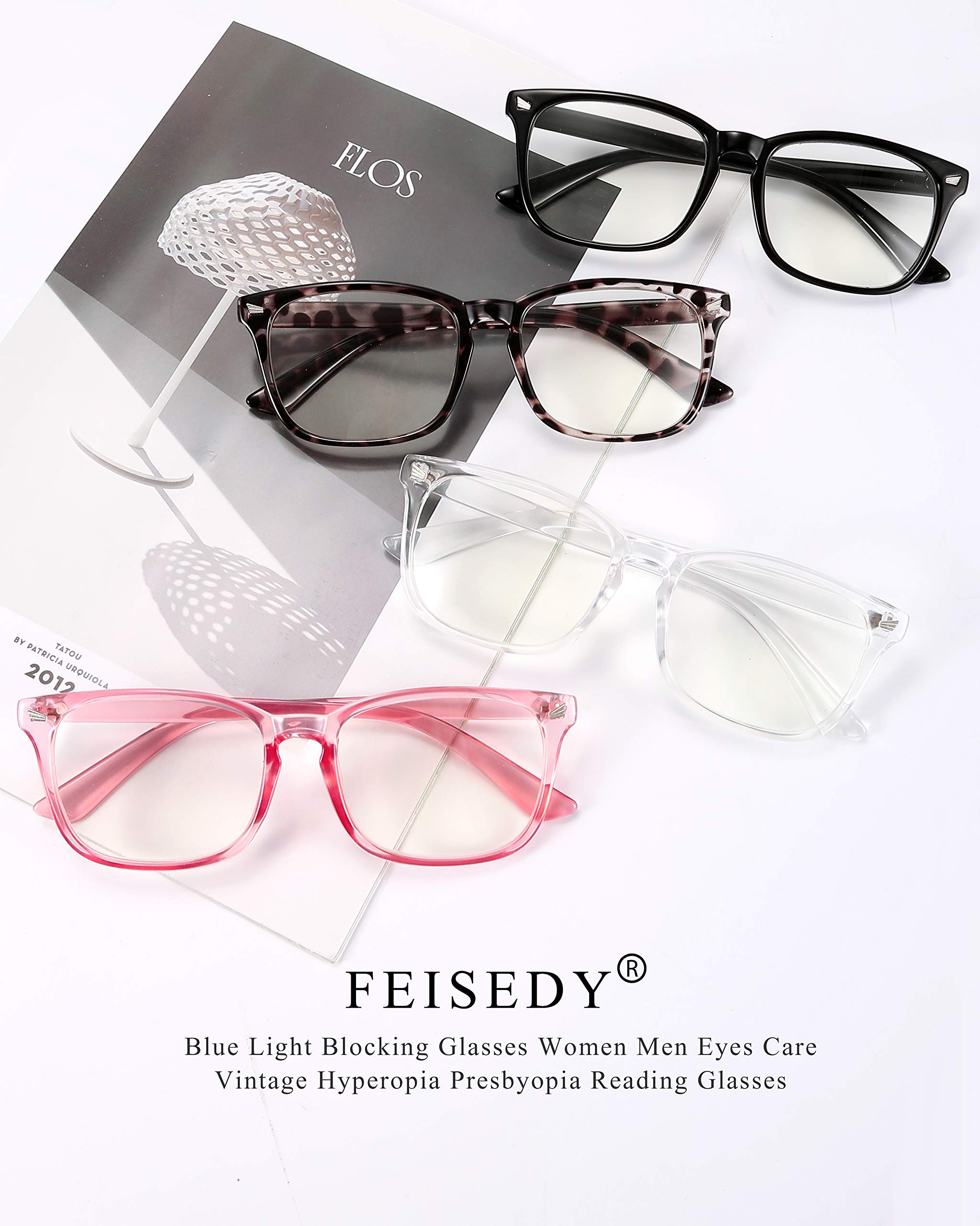 FEISEDY Vintage Blue Light Blocking Glasses for Women & Men - Anti Eyestrain Computer Glasses with Spring Hinge - Classic Reader Glasses B2519 for Office, Gaming & Digital Screen Use