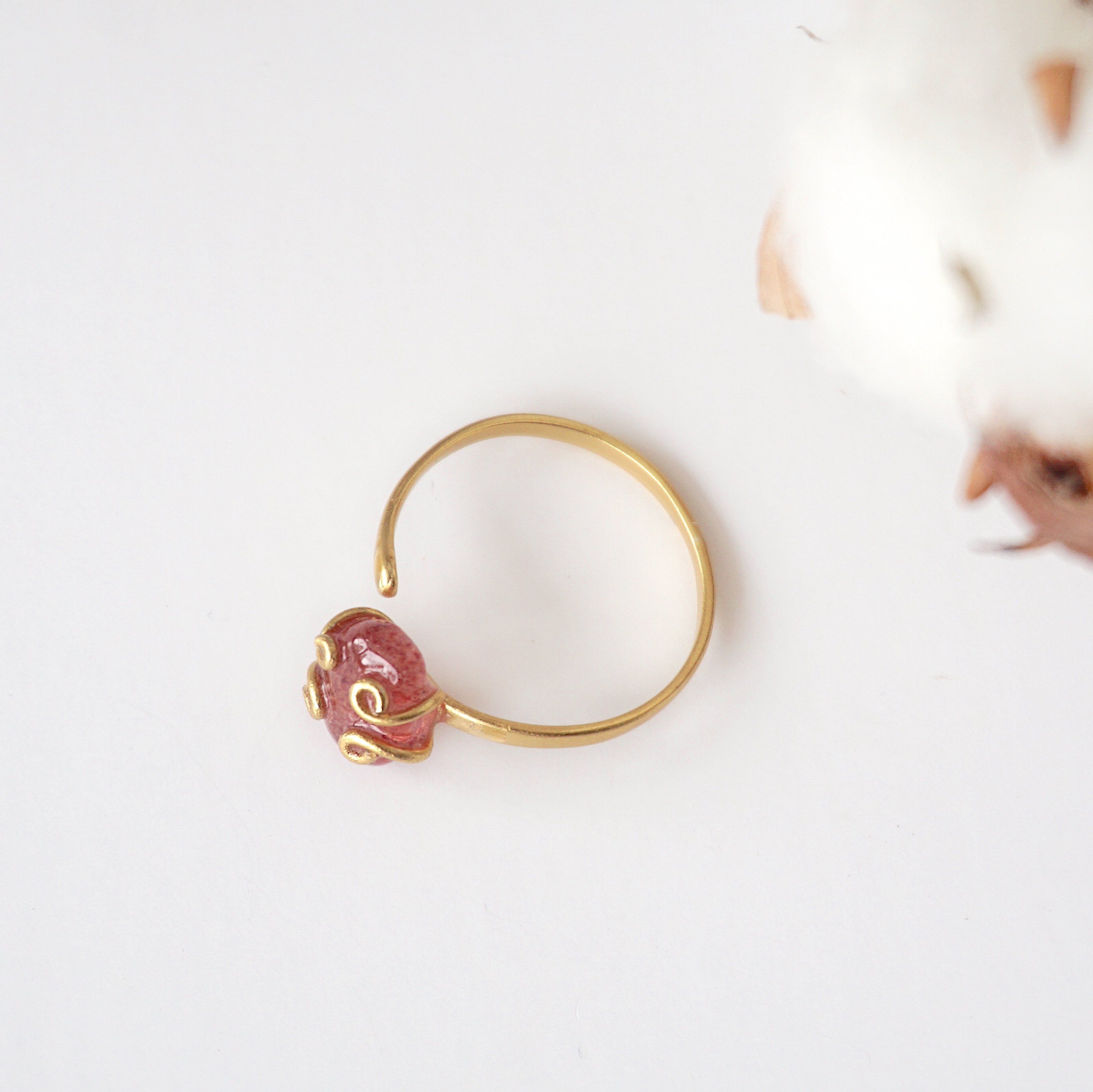 Strawberry Quartz Adjustable Ring 14k Gold Filled - Elegant Jewelry for Women, Perfect for Everyday Wear, Gifts & Special Occasions